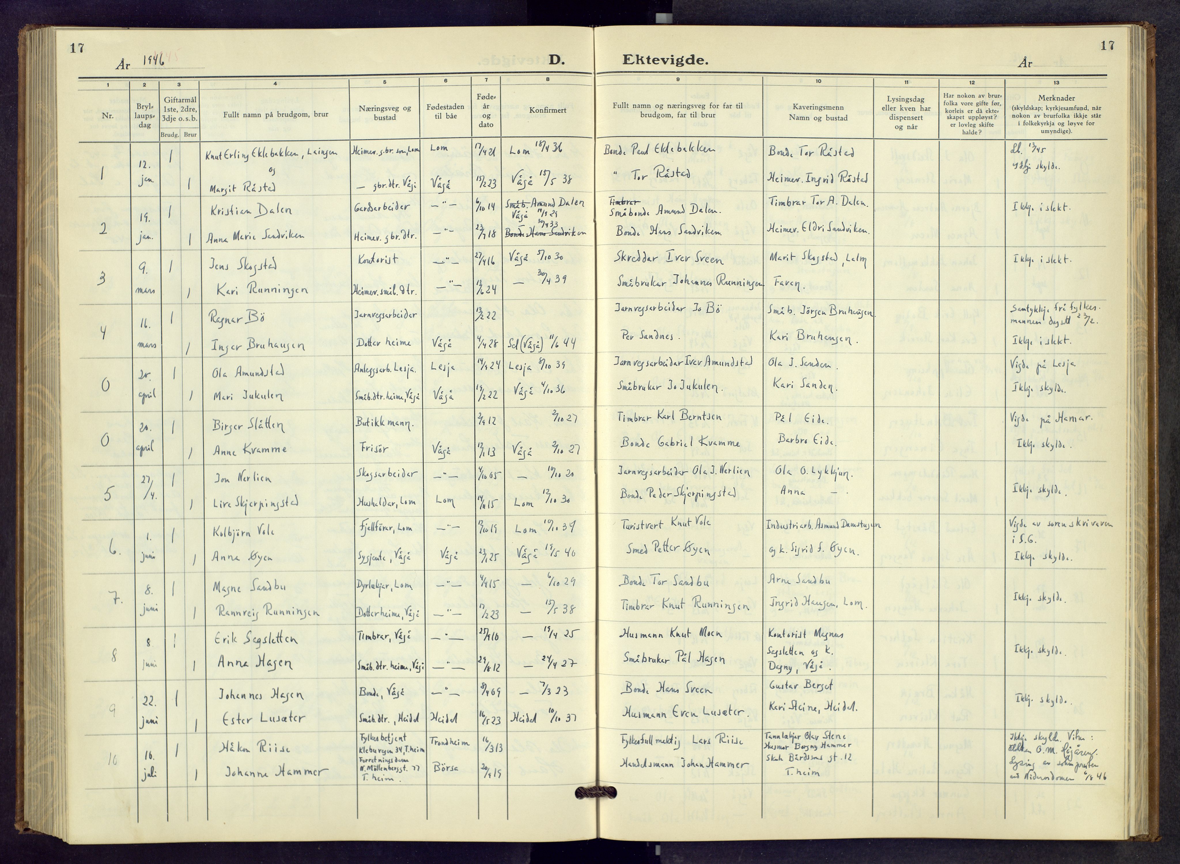 Vågå prestekontor, AV/SAH-PREST-076/H/Ha/Hab/L0003: Parish register (copy) no. 3, 1940-1961, p. 17