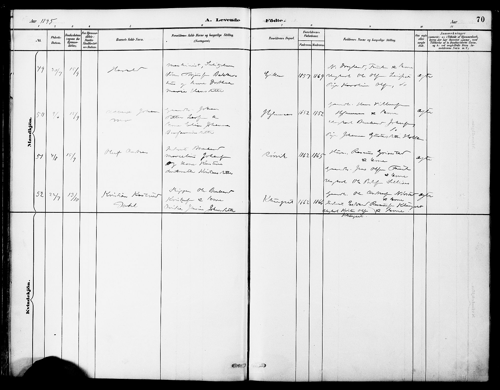 Ministerialprotokoller, klokkerbøker og fødselsregistre - Nordland, AV/SAT-A-1459/849/L0690: Parish register (official) no. 849A02, 1890-1897, p. 70