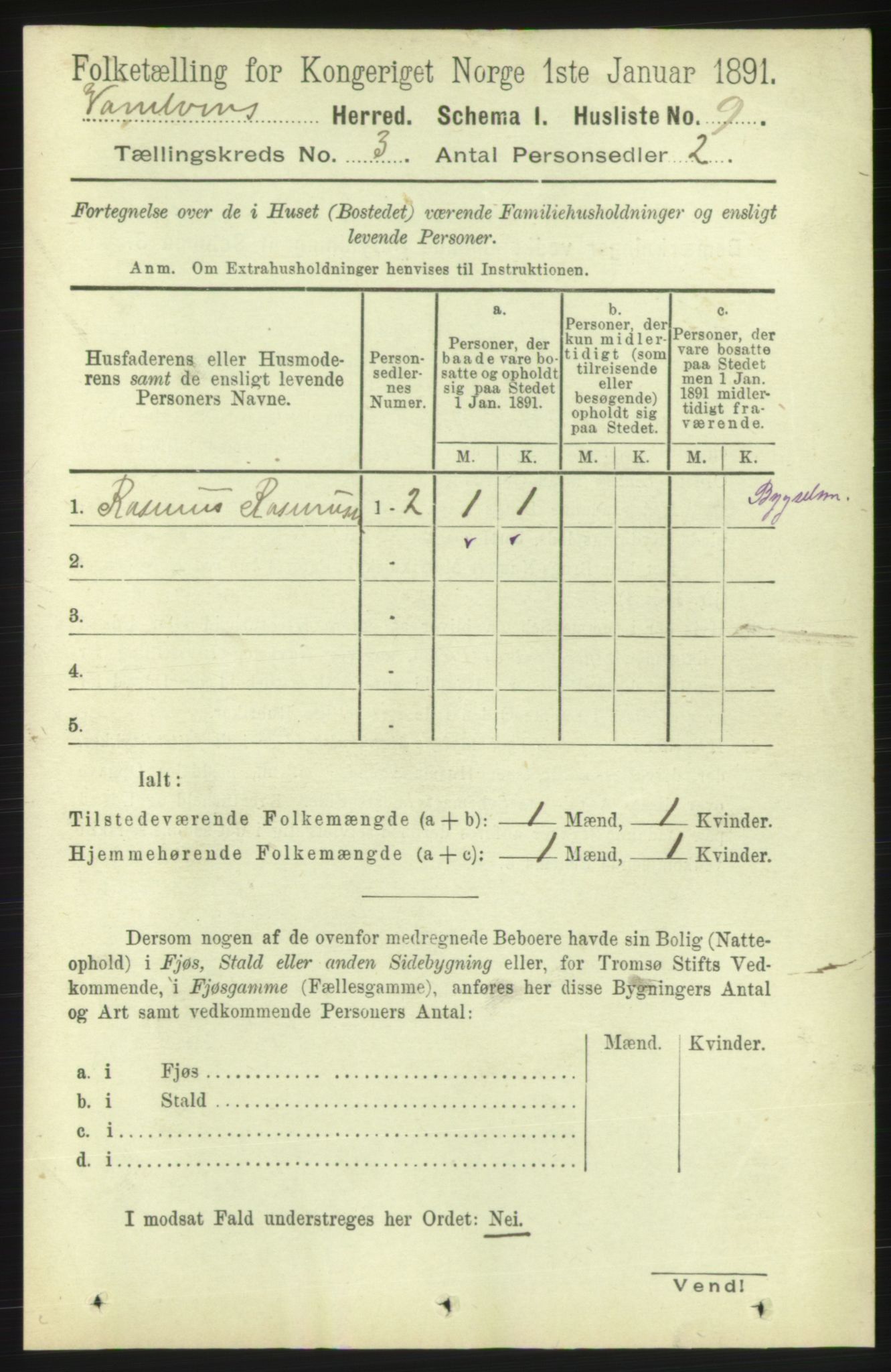 RA, 1891 census for 1511 Vanylven, 1891, p. 1183