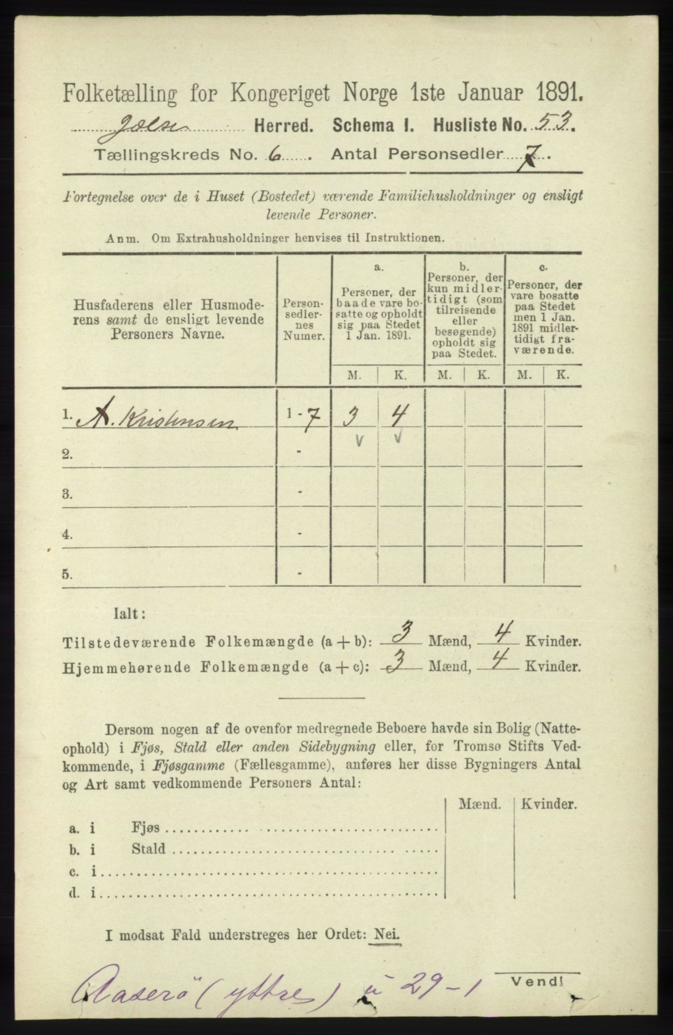 RA, 1891 census for 1138 Jelsa, 1891, p. 1207