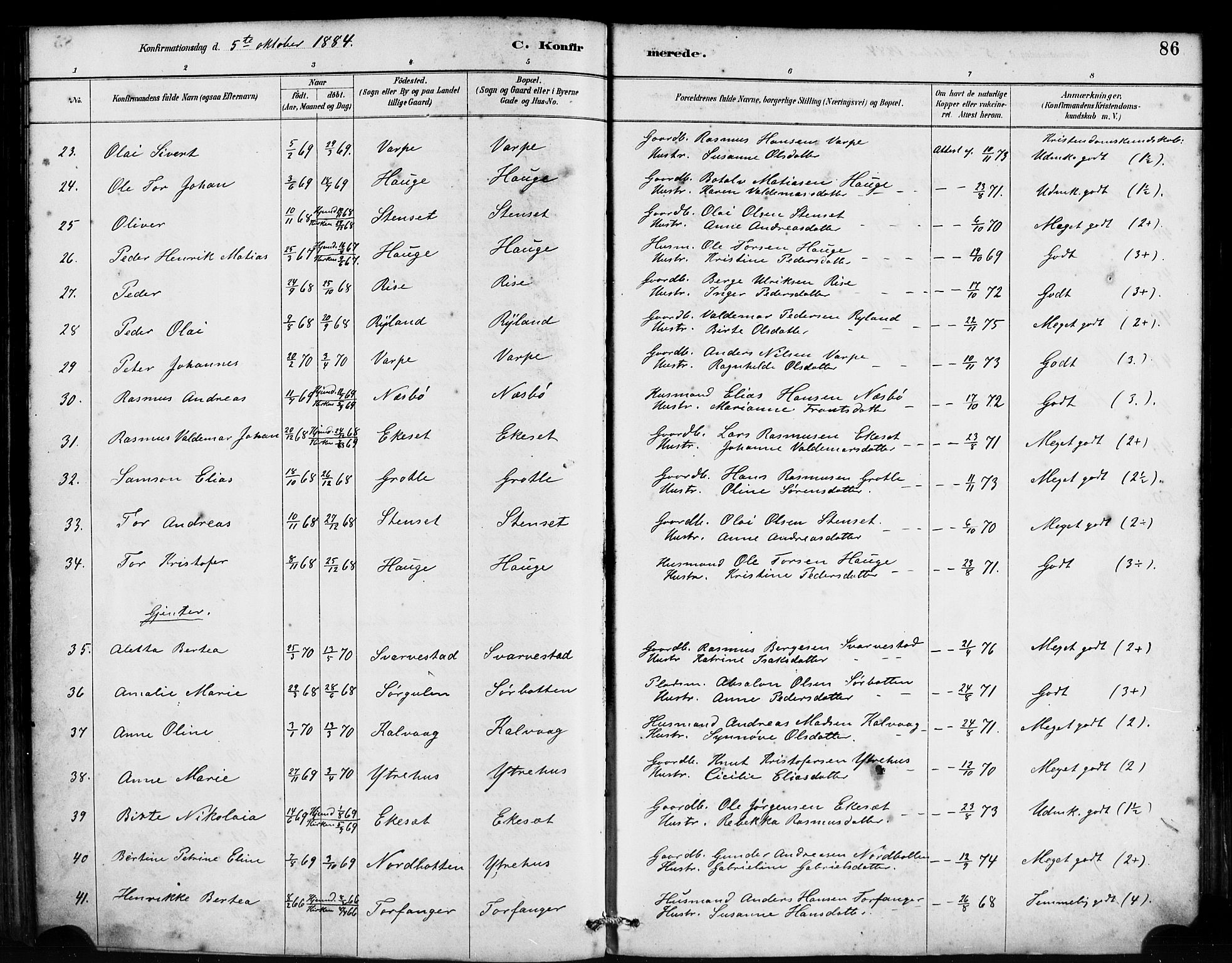 Bremanger sokneprestembete, AV/SAB-A-82201/H/Haa/Haab/L0001: Parish register (official) no. B 1, 1884-1895, p. 86