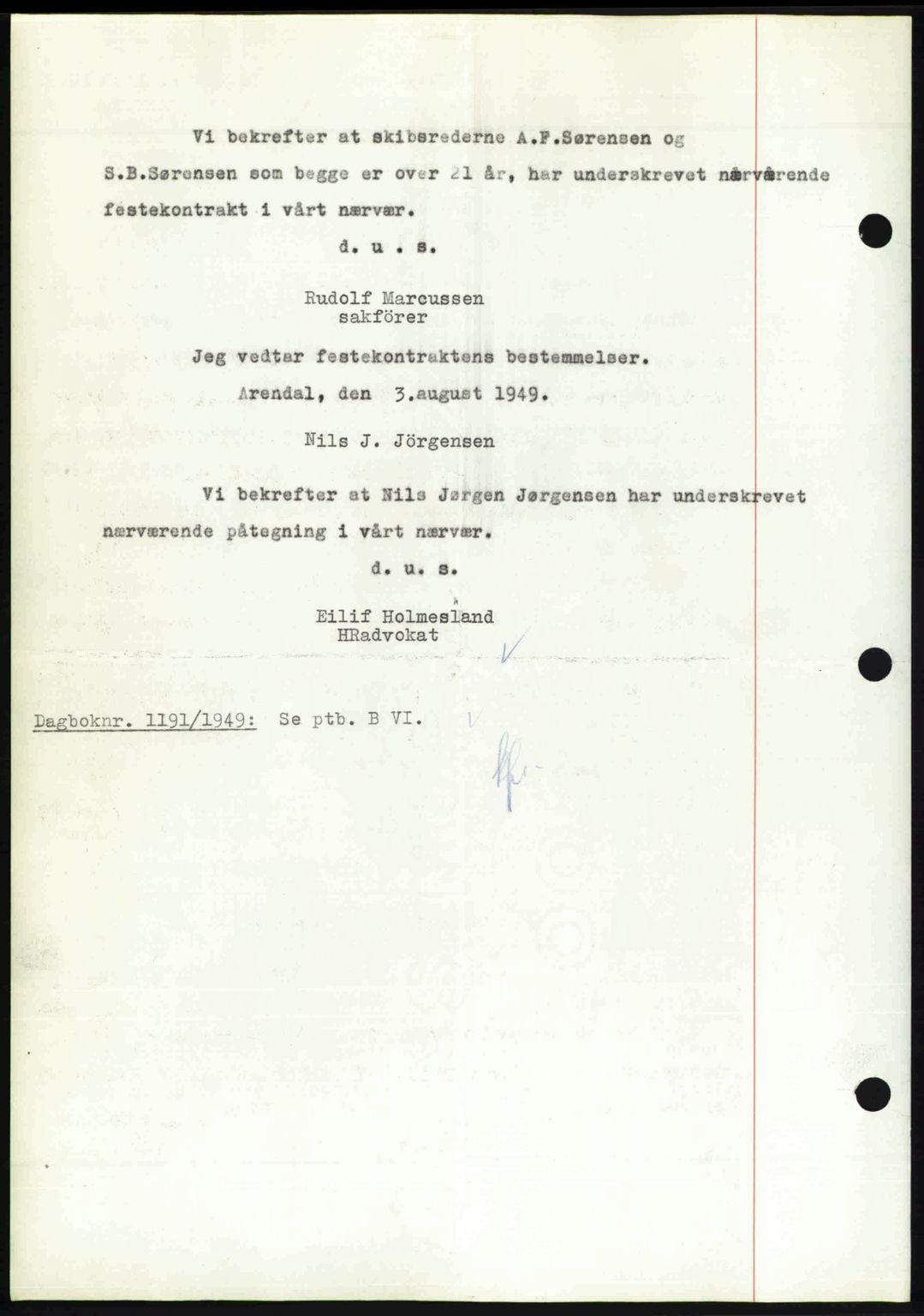 Nedenes sorenskriveri, AV/SAK-1221-0006/G/Gb/Gba/L0061: Mortgage book no. A13, 1949-1949, Diary no: : 1190/1949