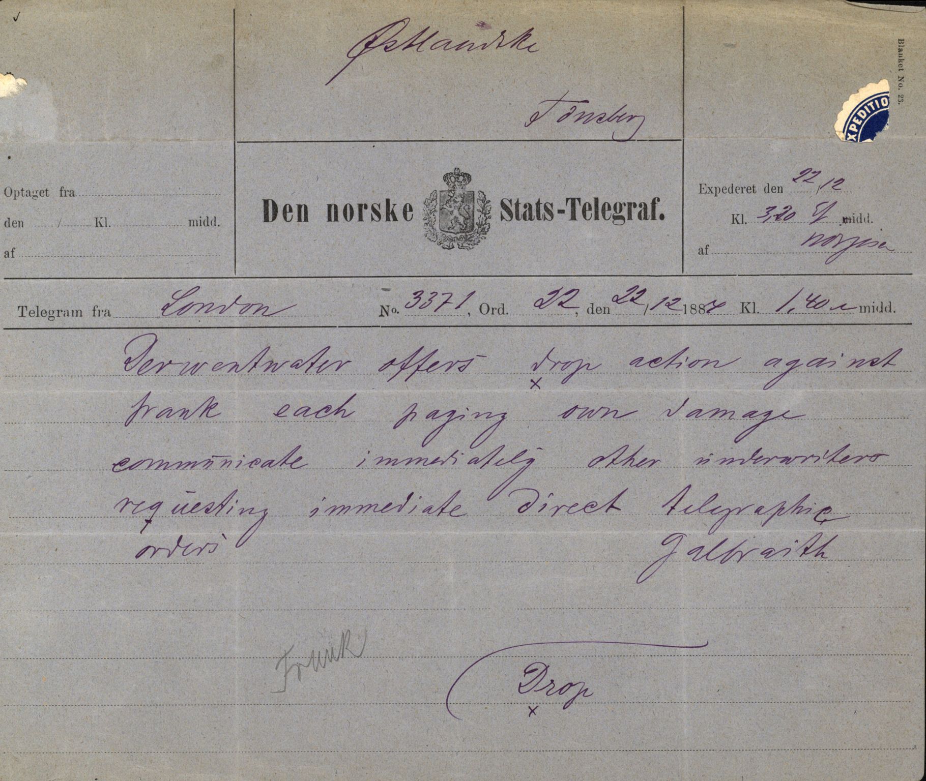 Pa 63 - Østlandske skibsassuranceforening, VEMU/A-1079/G/Ga/L0017/0003: Havaridokumenter / Alma, Aise, Ole Bull, Tellus, Frank, 1884, p. 74