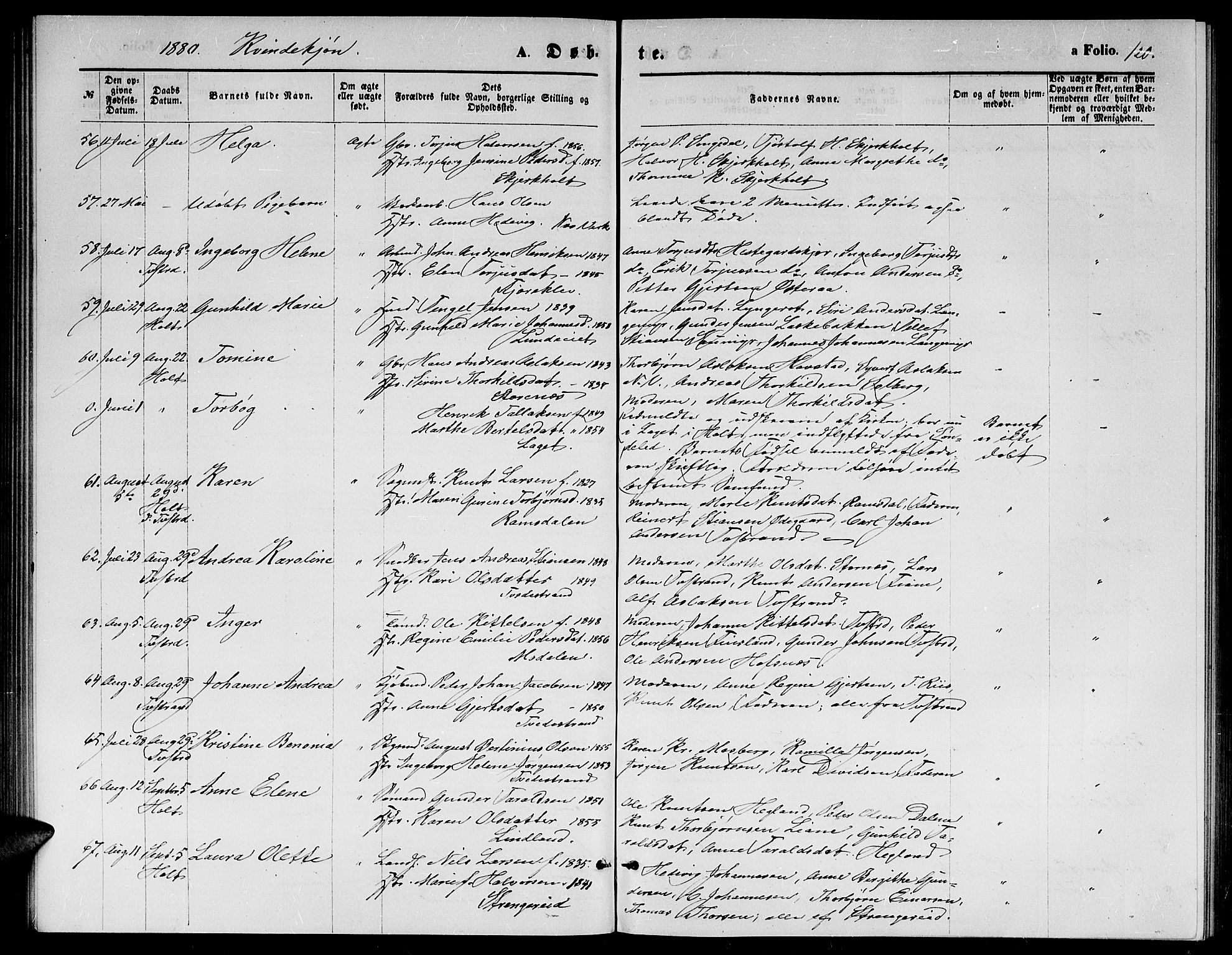 Holt sokneprestkontor, AV/SAK-1111-0021/F/Fb/L0009: Parish register (copy) no. B 9, 1871-1883, p. 120