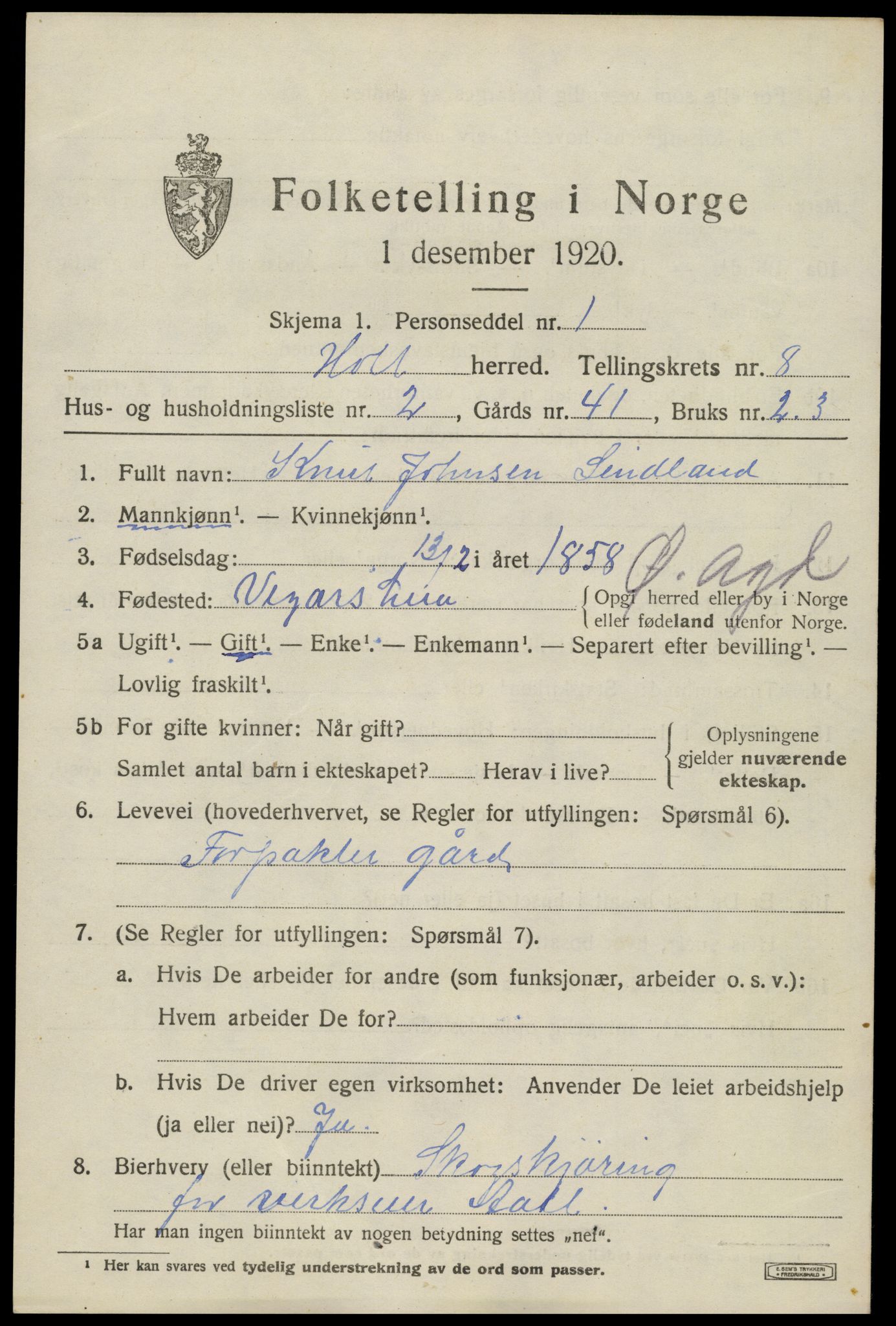 SAK, 1920 census for Holt, 1920, p. 4936