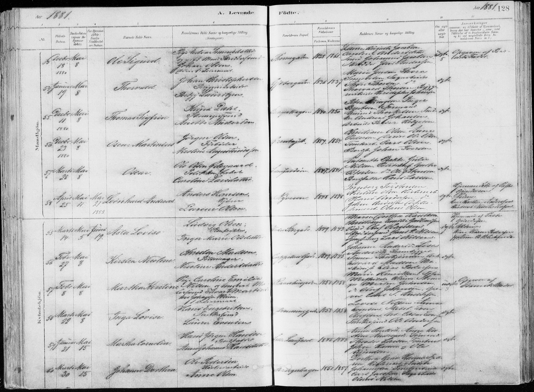 Bragernes kirkebøker, AV/SAKO-A-6/F/Fb/L0006a: Parish register (official) no. II 6A, 1878-1885, p. 128