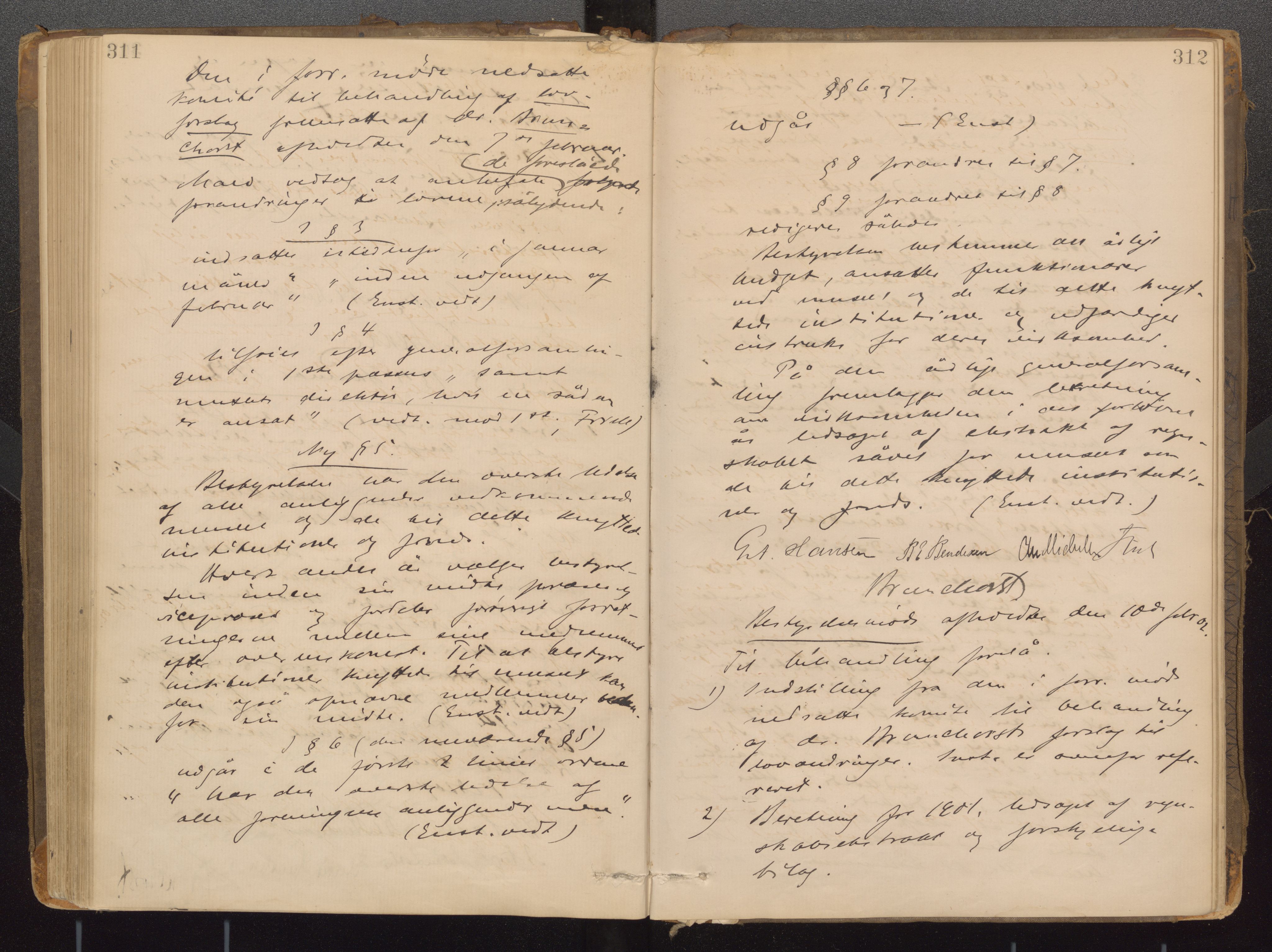 Bergens Museum, UMB/A007/A/Aa/L0007: Forhandlingsprotokoll , 1872-1906, p. 311,312
