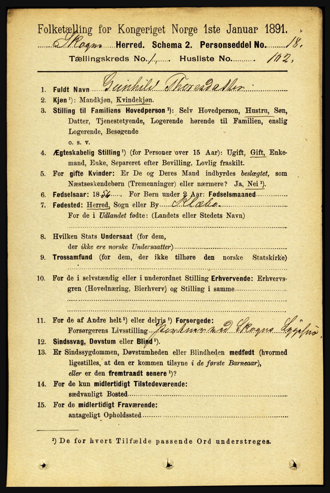 RA, 1891 census for 1719 Skogn, 1891, p. 733