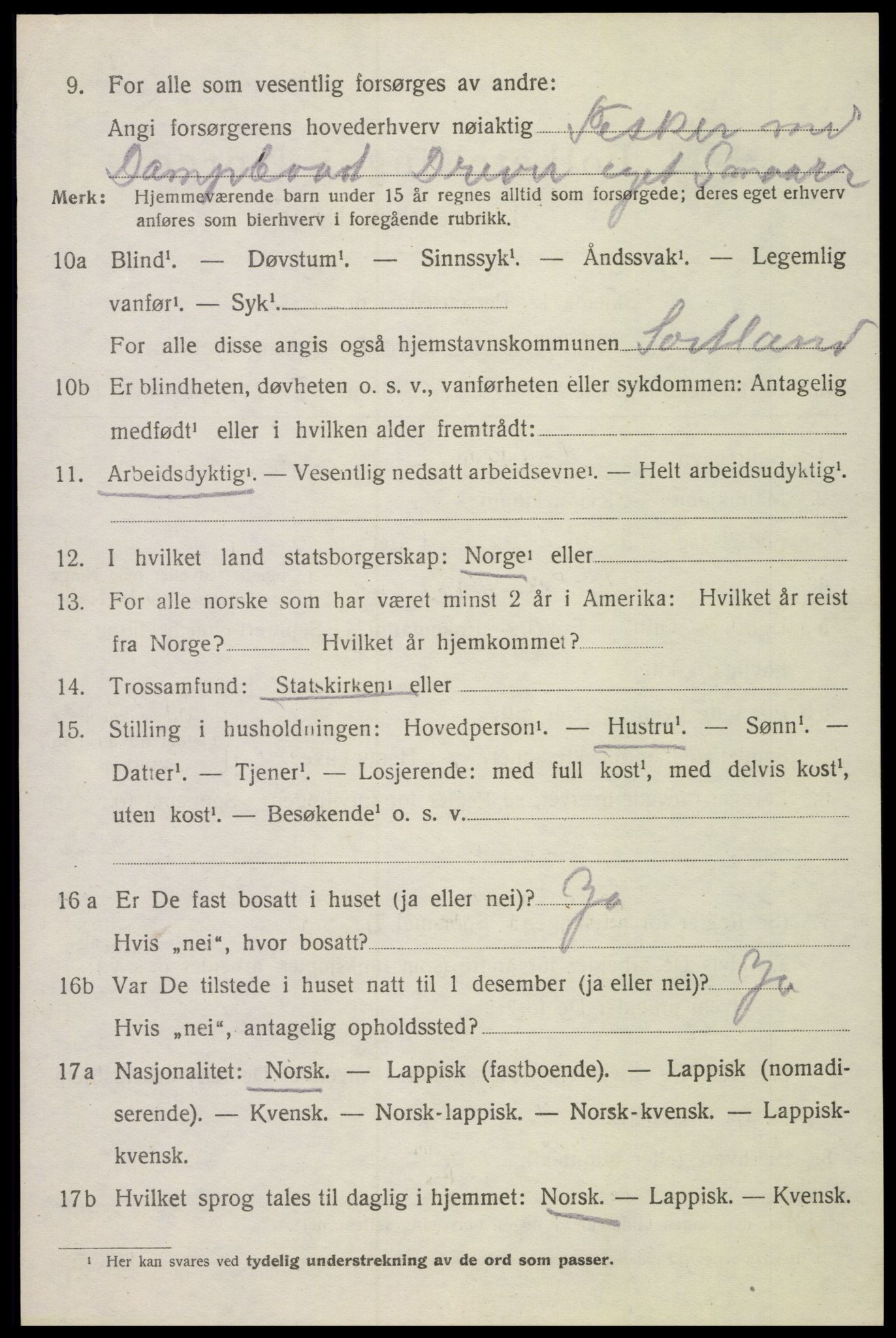 SAT, 1920 census for Sortland, 1920, p. 7627