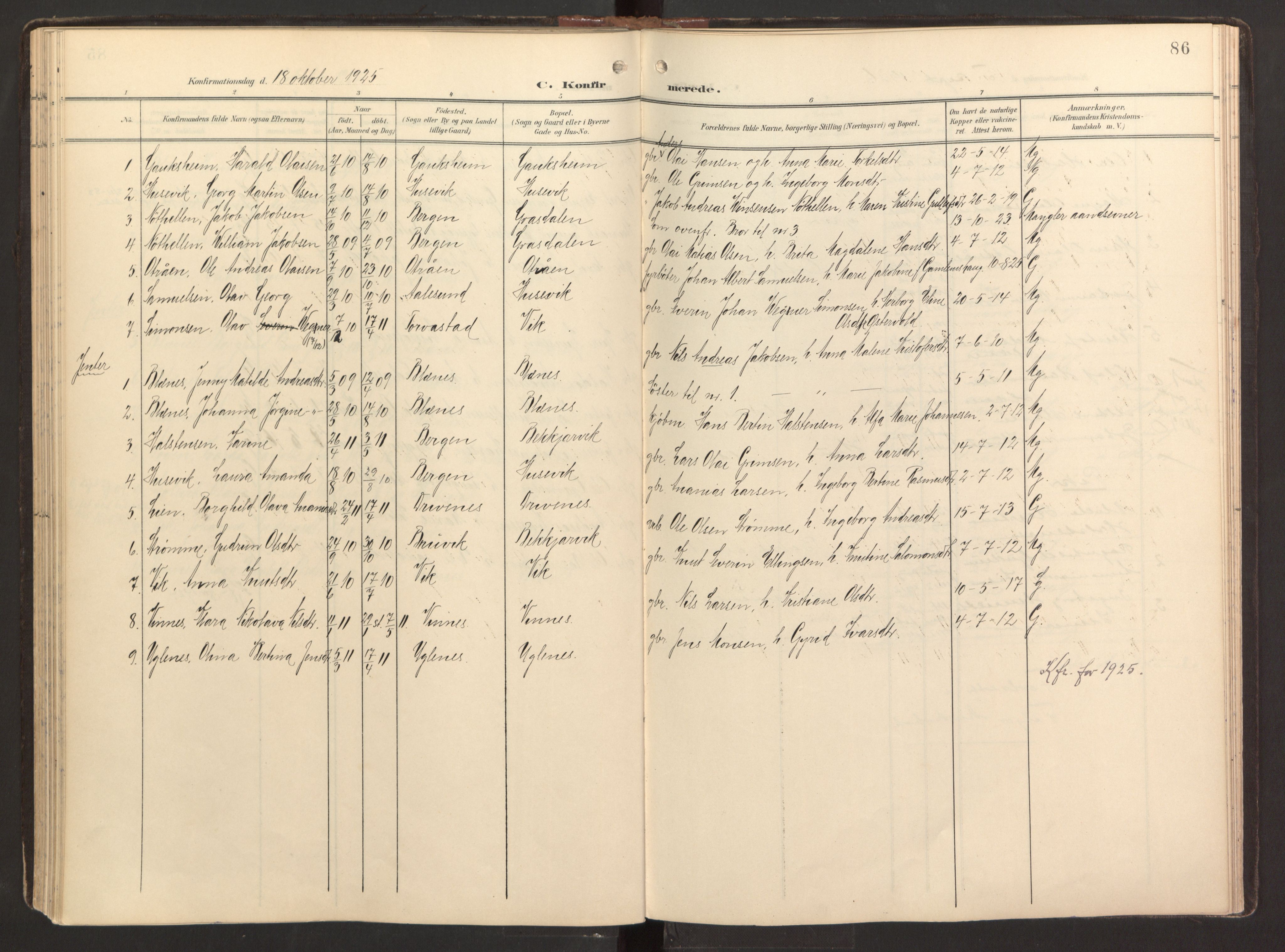 Fitjar sokneprestembete, SAB/A-99926: Parish register (official) no. B 1, 1900-1926, p. 86