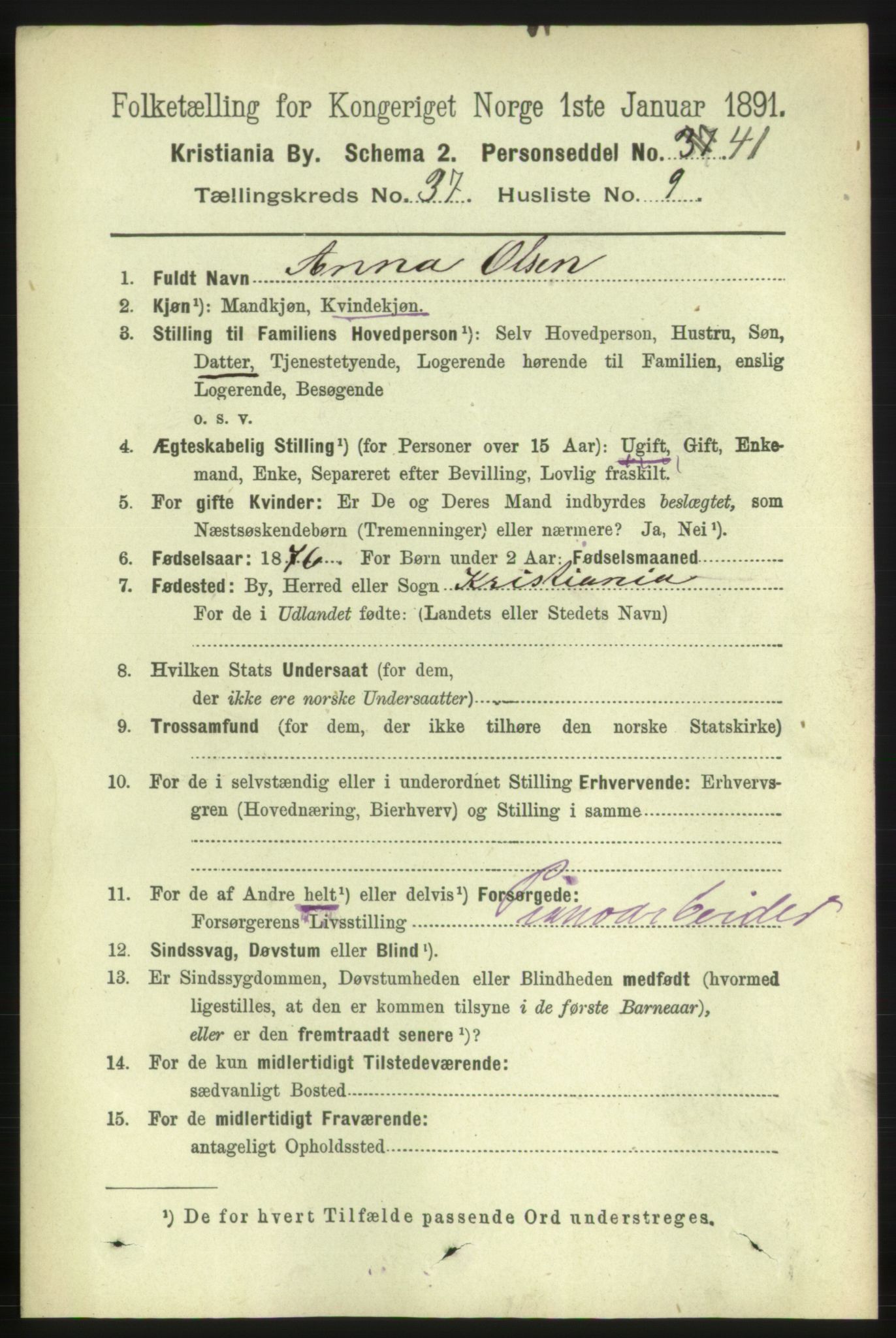 RA, 1891 census for 0301 Kristiania, 1891, p. 20705