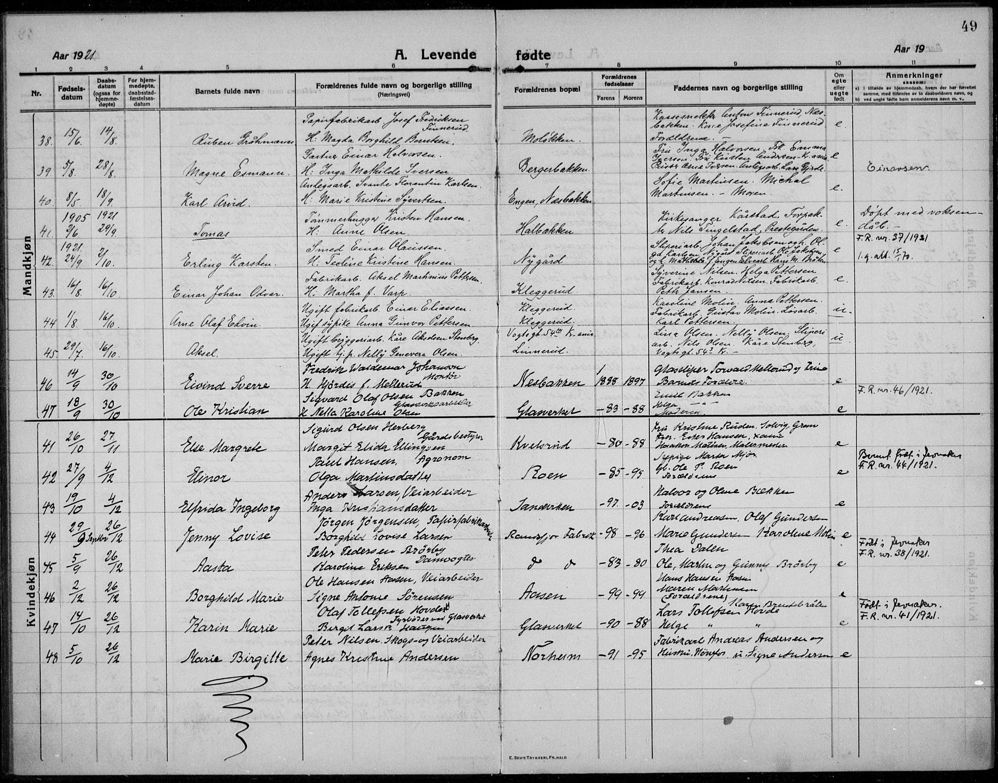 Jevnaker prestekontor, AV/SAH-PREST-116/H/Ha/Haa/L0012: Parish register (official) no. 12, 1914-1924, p. 49