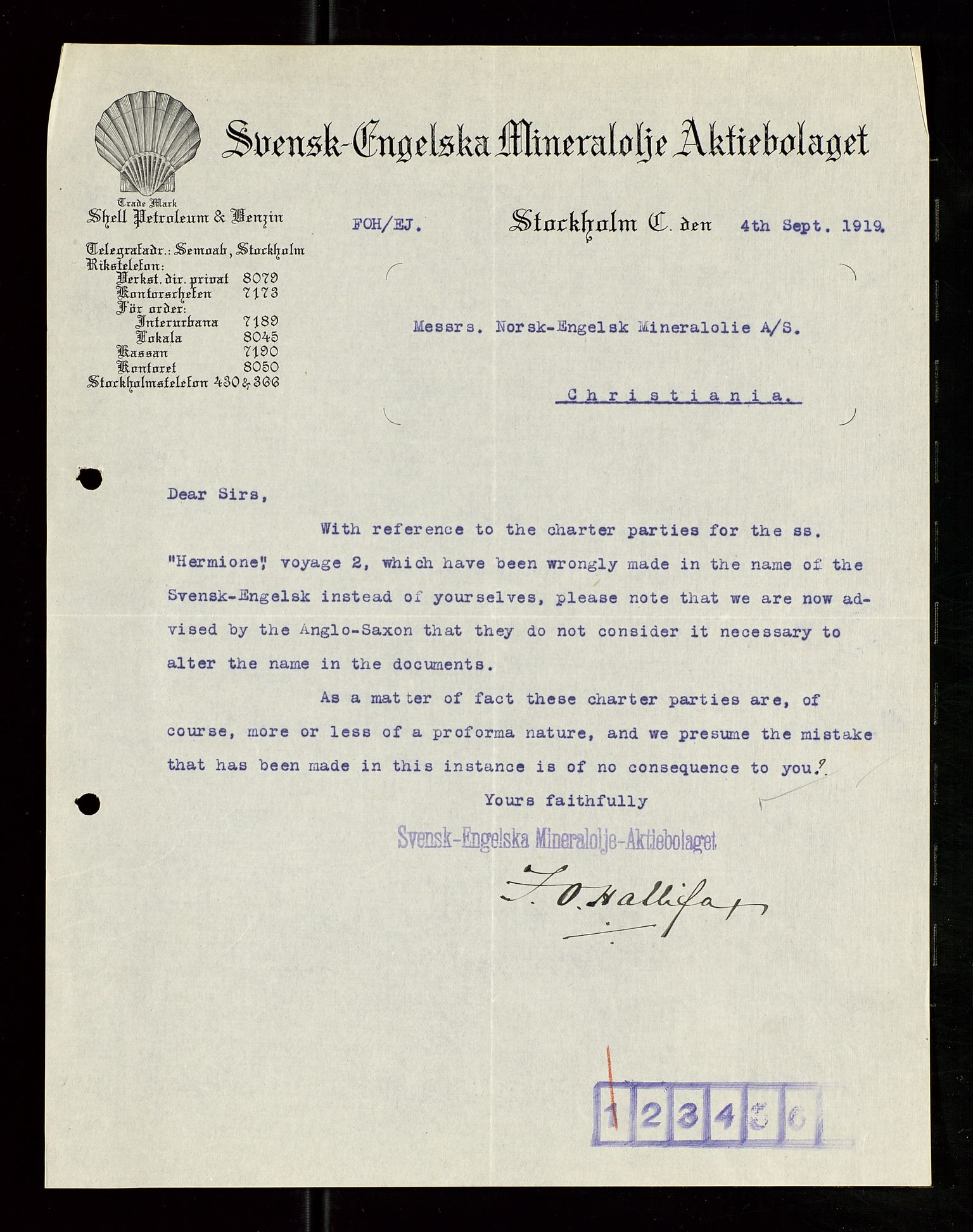 Pa 1521 - A/S Norske Shell, AV/SAST-A-101915/E/Ea/Eaa/L0007: Sjefskorrespondanse, 1919, p. 496