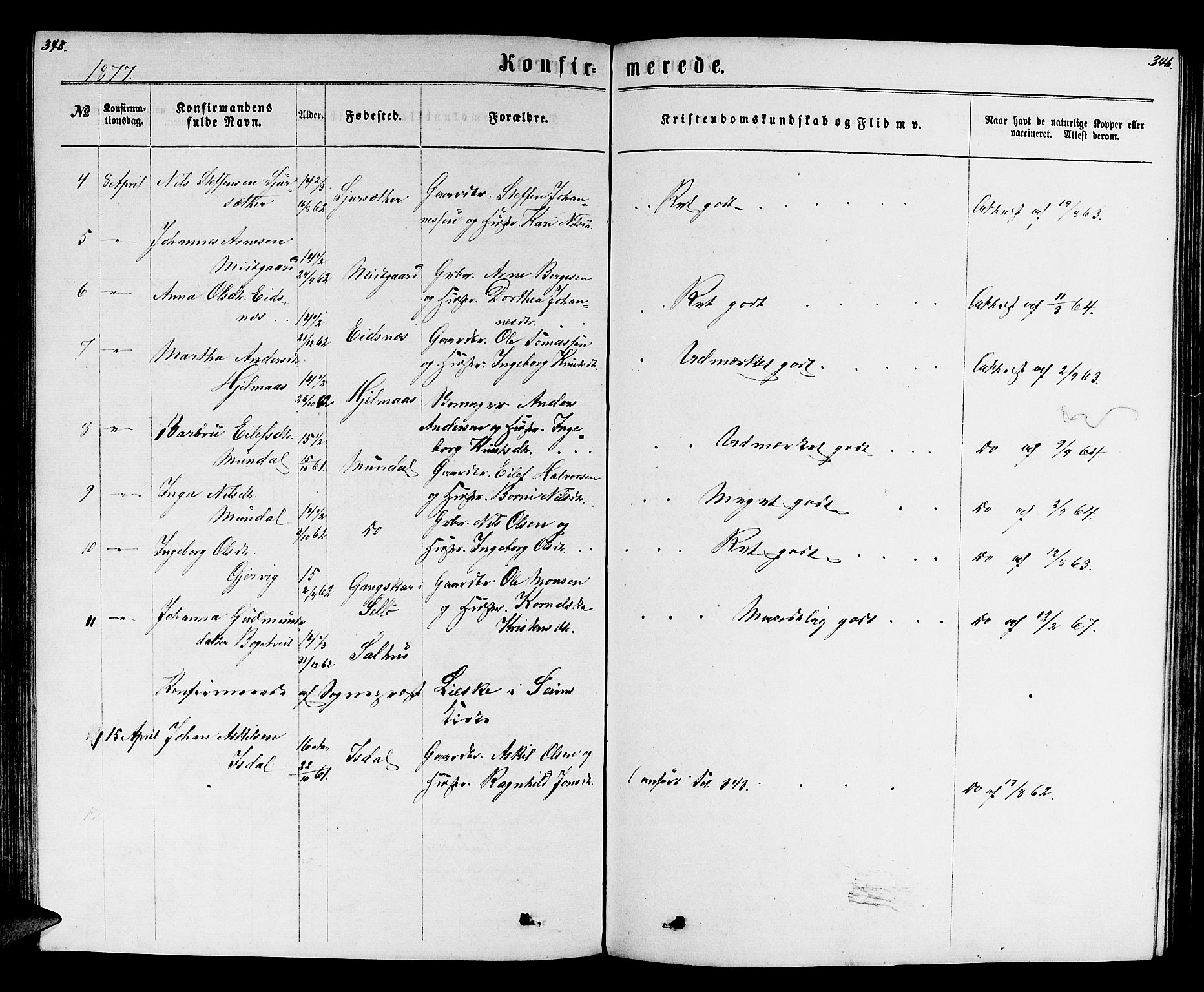 Hamre sokneprestembete, SAB/A-75501/H/Ha/Hab: Parish register (copy) no. B 2, 1863-1880, p. 345-346