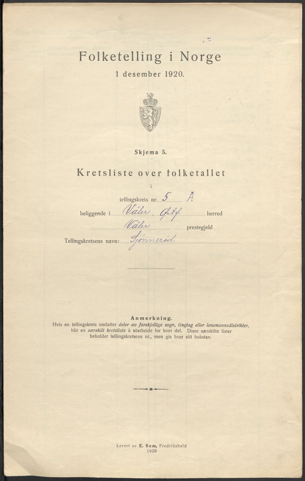 SAO, 1920 census for Våler, 1920, p. 25