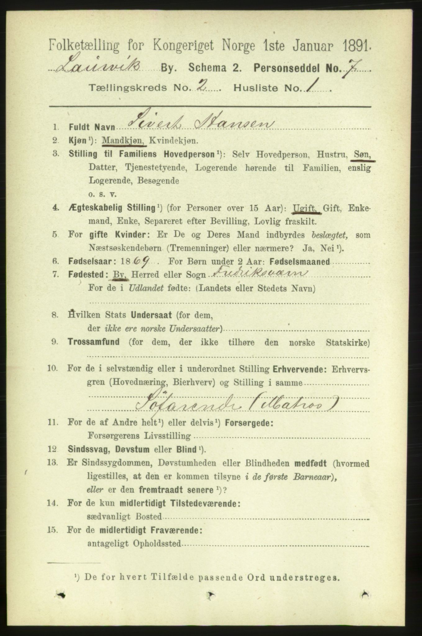 RA, 1891 census for 0707 Larvik, 1891, p. 3337