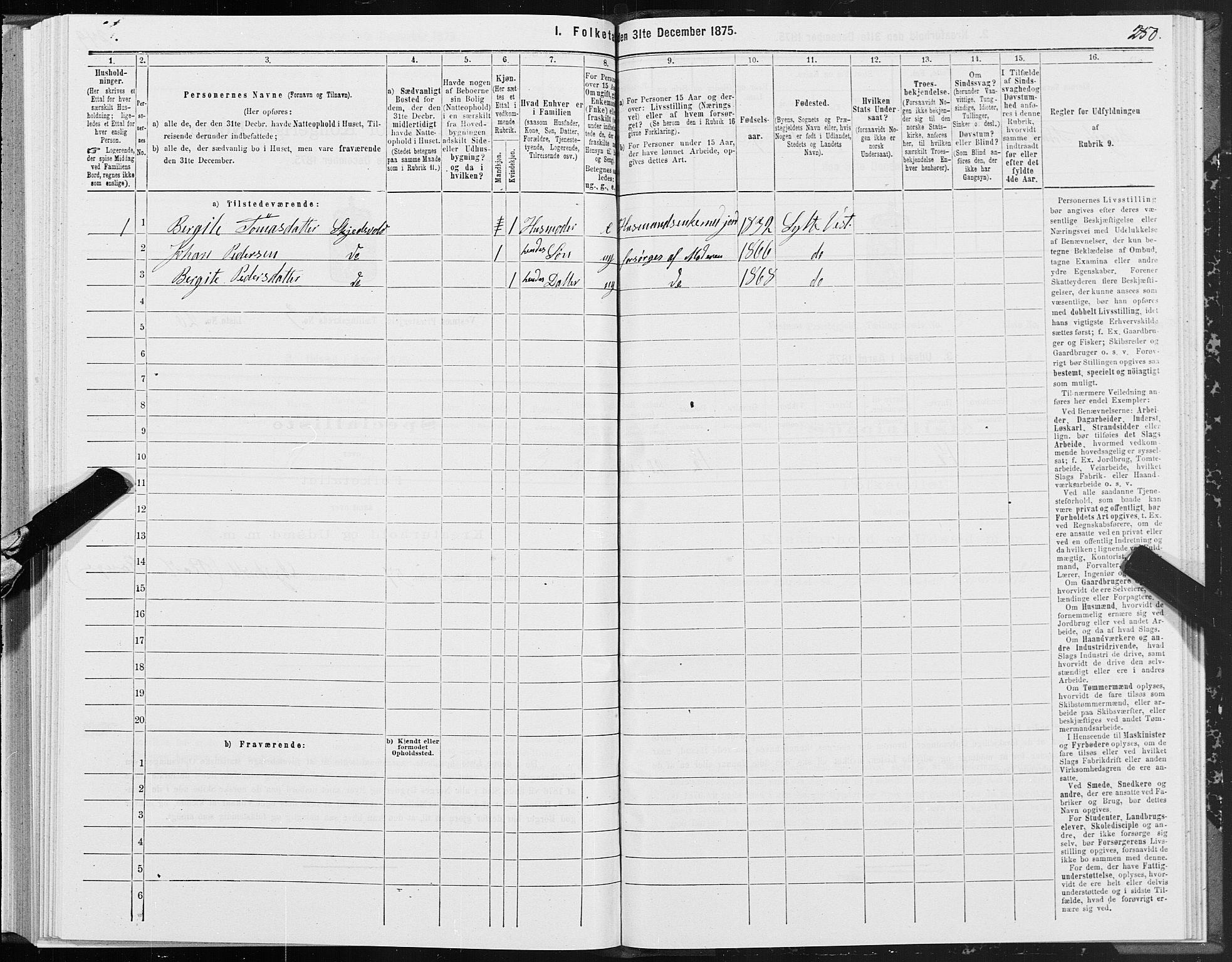 SAT, 1875 census for 1535P Vestnes, 1875, p. 1250