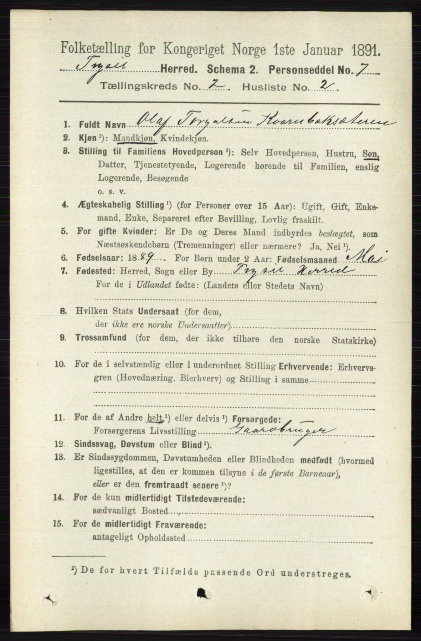 RA, 1891 census for 0428 Trysil, 1891, p. 739