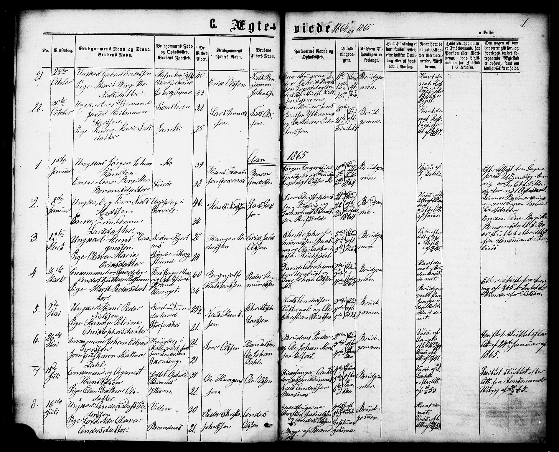 Ministerialprotokoller, klokkerbøker og fødselsregistre - Nordland, SAT/A-1459/827/L0395: Parish register (official) no. 827A07, 1864-1886, p. 1