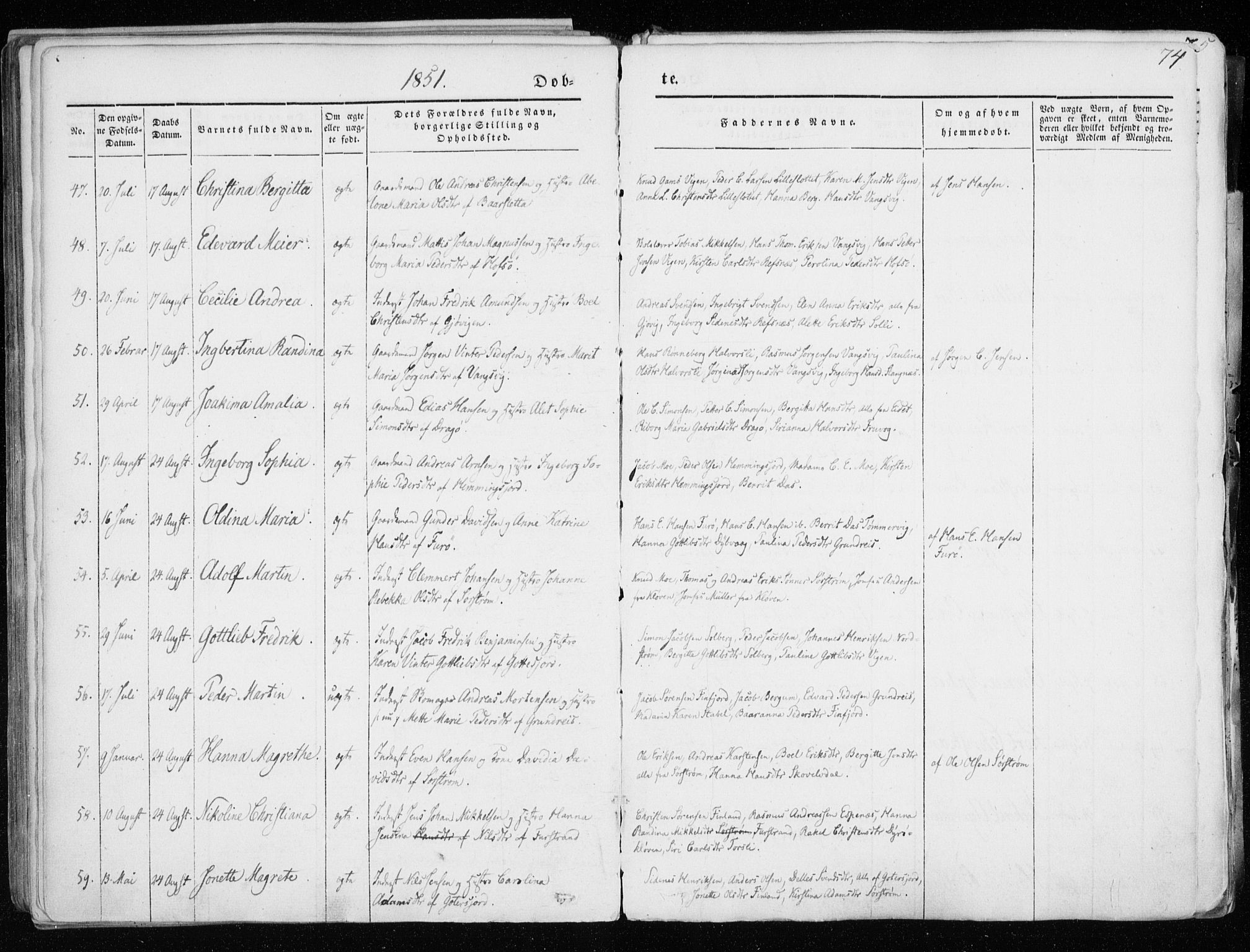 Tranøy sokneprestkontor, SATØ/S-1313/I/Ia/Iaa/L0006kirke: Parish register (official) no. 6, 1844-1855, p. 74