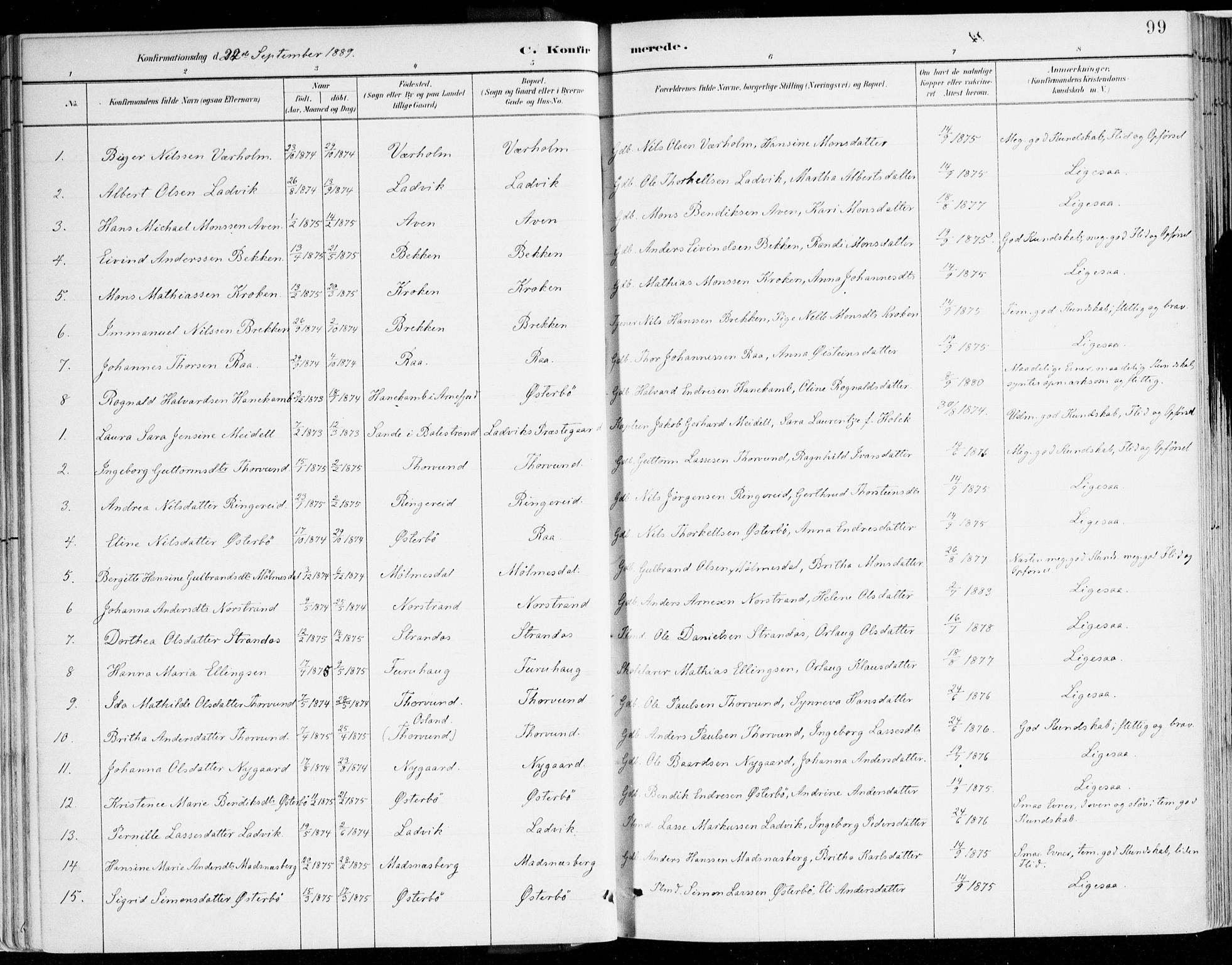 Lavik sokneprestembete, AV/SAB-A-80901: Parish register (official) no. B 1, 1882-1908, p. 99