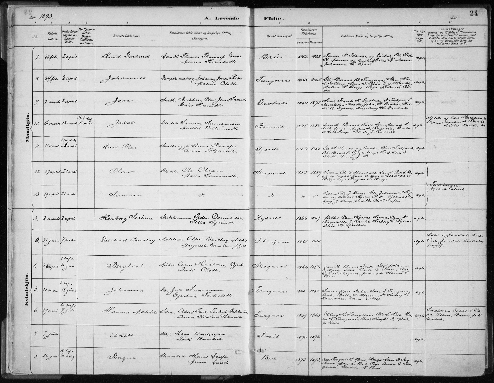 Strandebarm sokneprestembete, AV/SAB-A-78401/H/Haa: Parish register (official) no. B  1, 1886-1908, p. 24