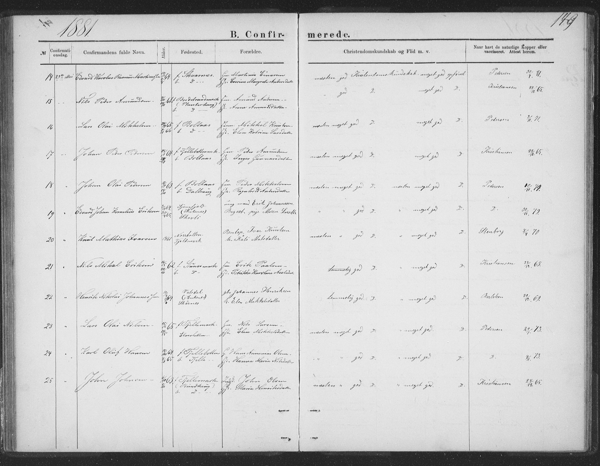 Ministerialprotokoller, klokkerbøker og fødselsregistre - Nordland, AV/SAT-A-1459/863/L0913: Parish register (copy) no. 863C03, 1877-1885, p. 149