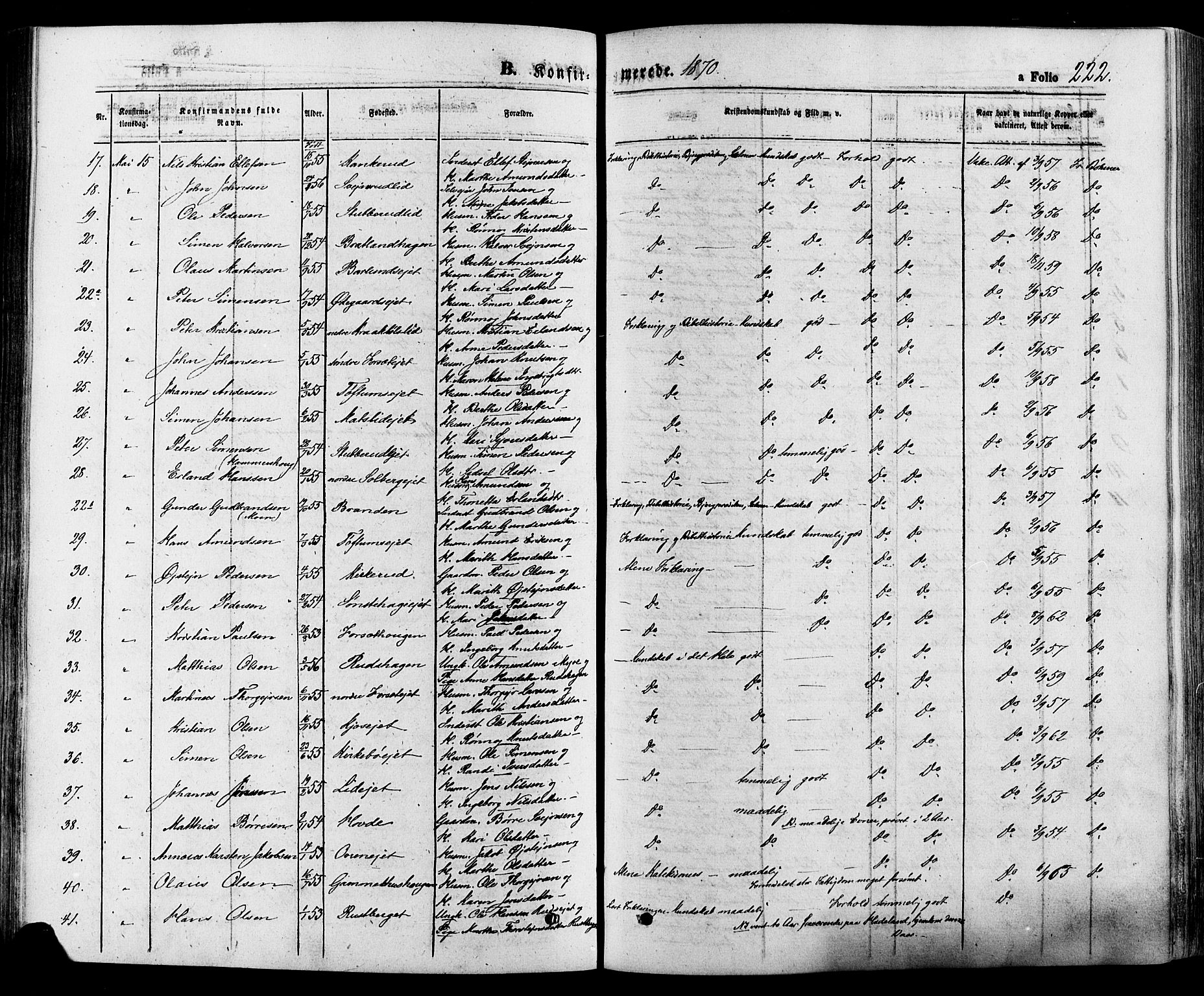 Gausdal prestekontor, AV/SAH-PREST-090/H/Ha/Haa/L0010: Parish register (official) no. 10, 1867-1886, p. 222