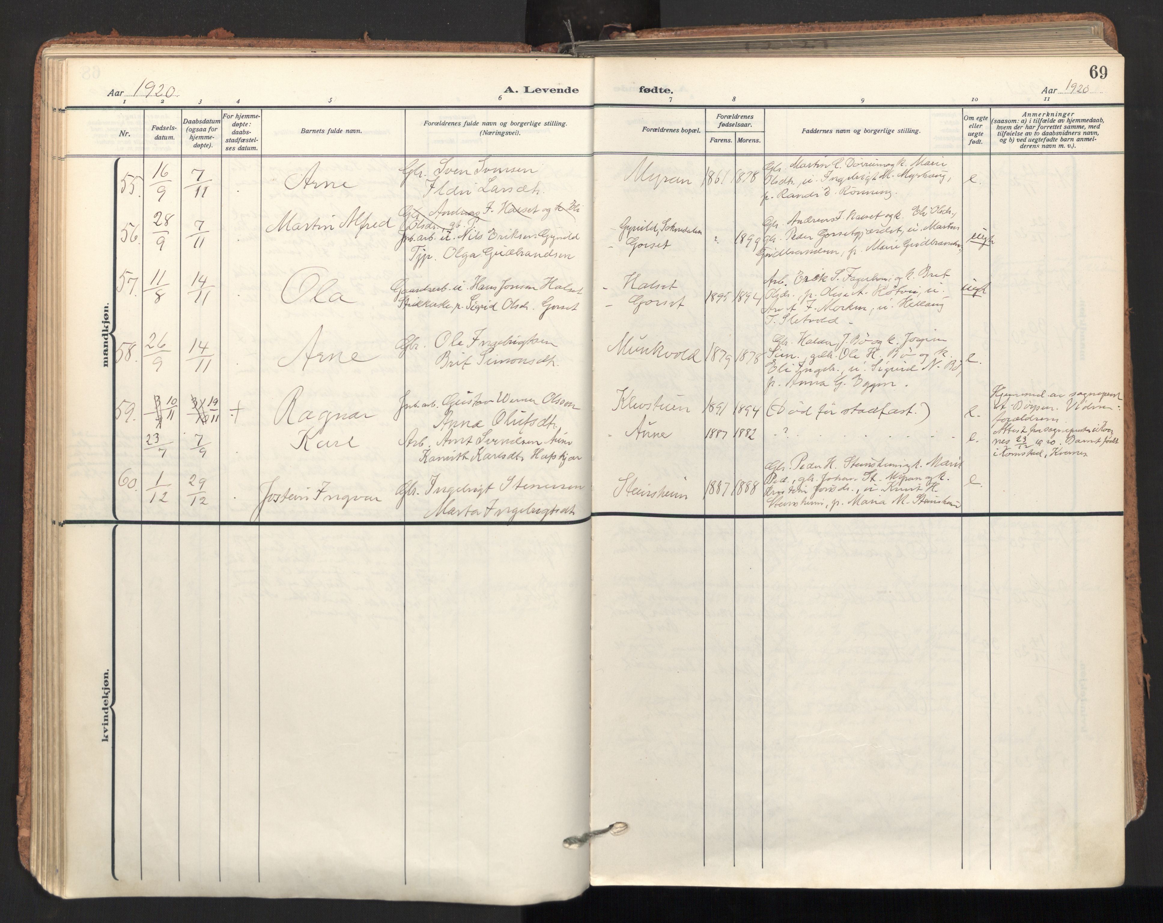 Ministerialprotokoller, klokkerbøker og fødselsregistre - Sør-Trøndelag, SAT/A-1456/678/L0909: Parish register (official) no. 678A17, 1912-1930, p. 69