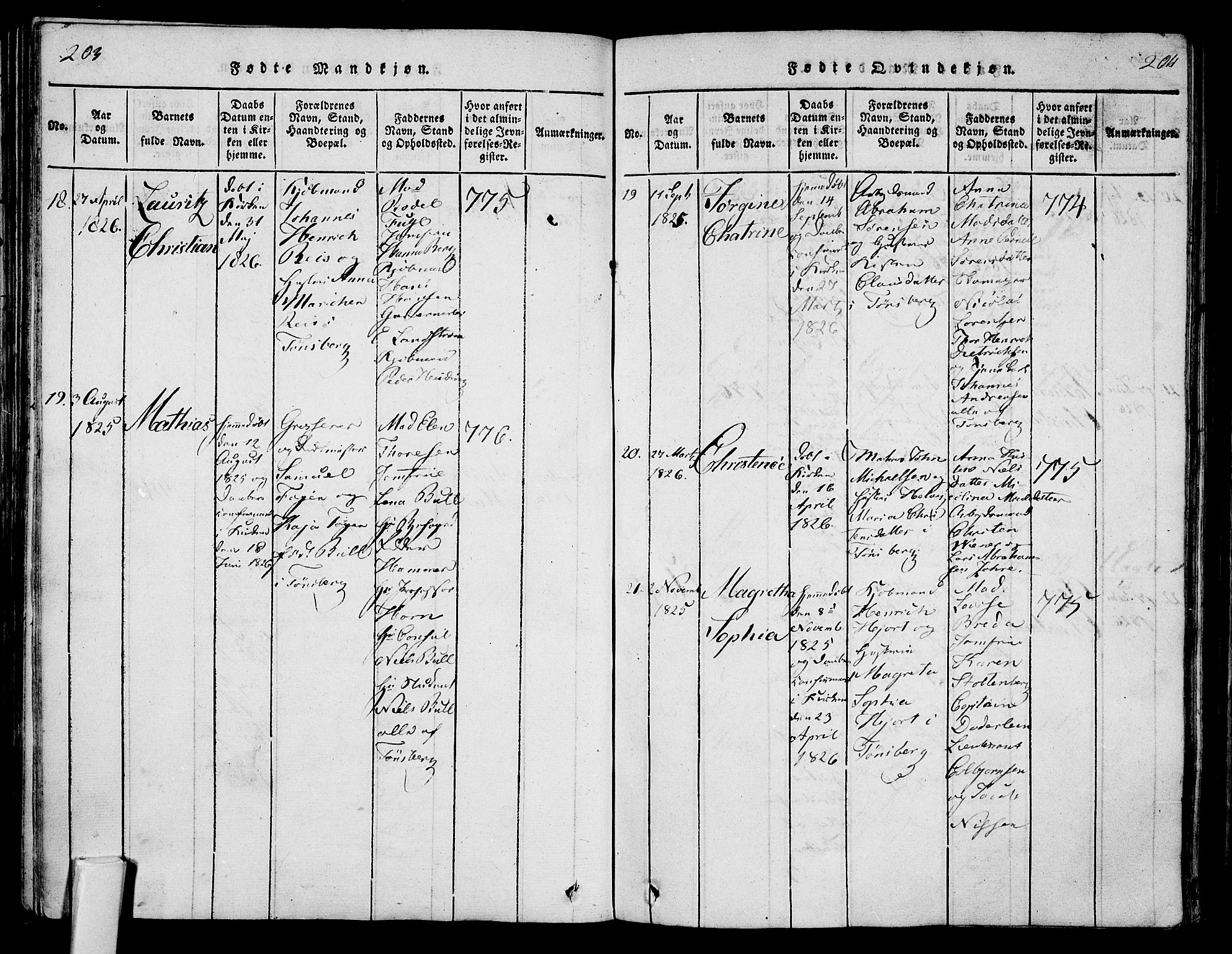 Tønsberg kirkebøker, SAKO/A-330/F/Fa/L0004: Parish register (official) no. I 4, 1813-1826, p. 203-204