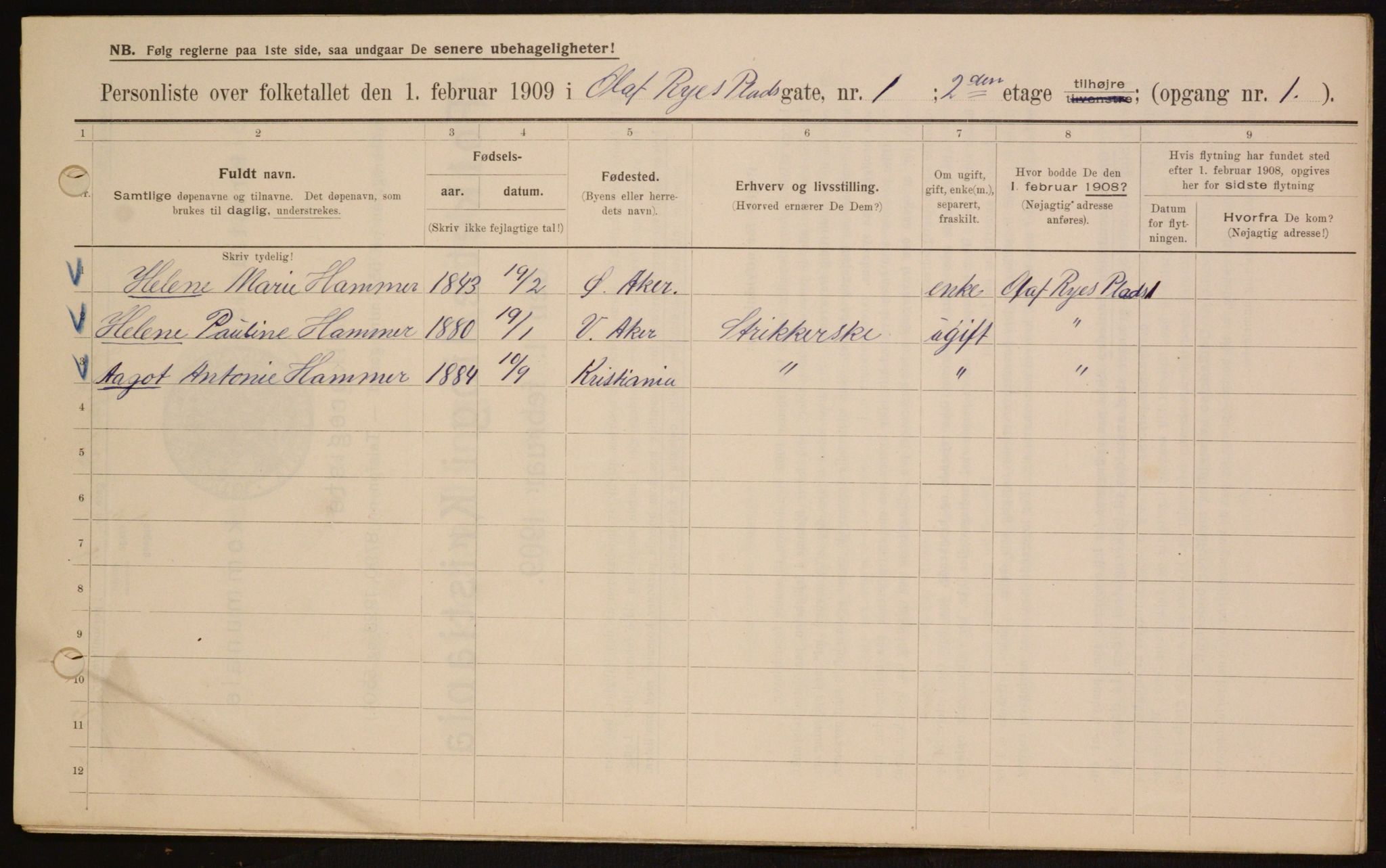 OBA, Municipal Census 1909 for Kristiania, 1909, p. 67909