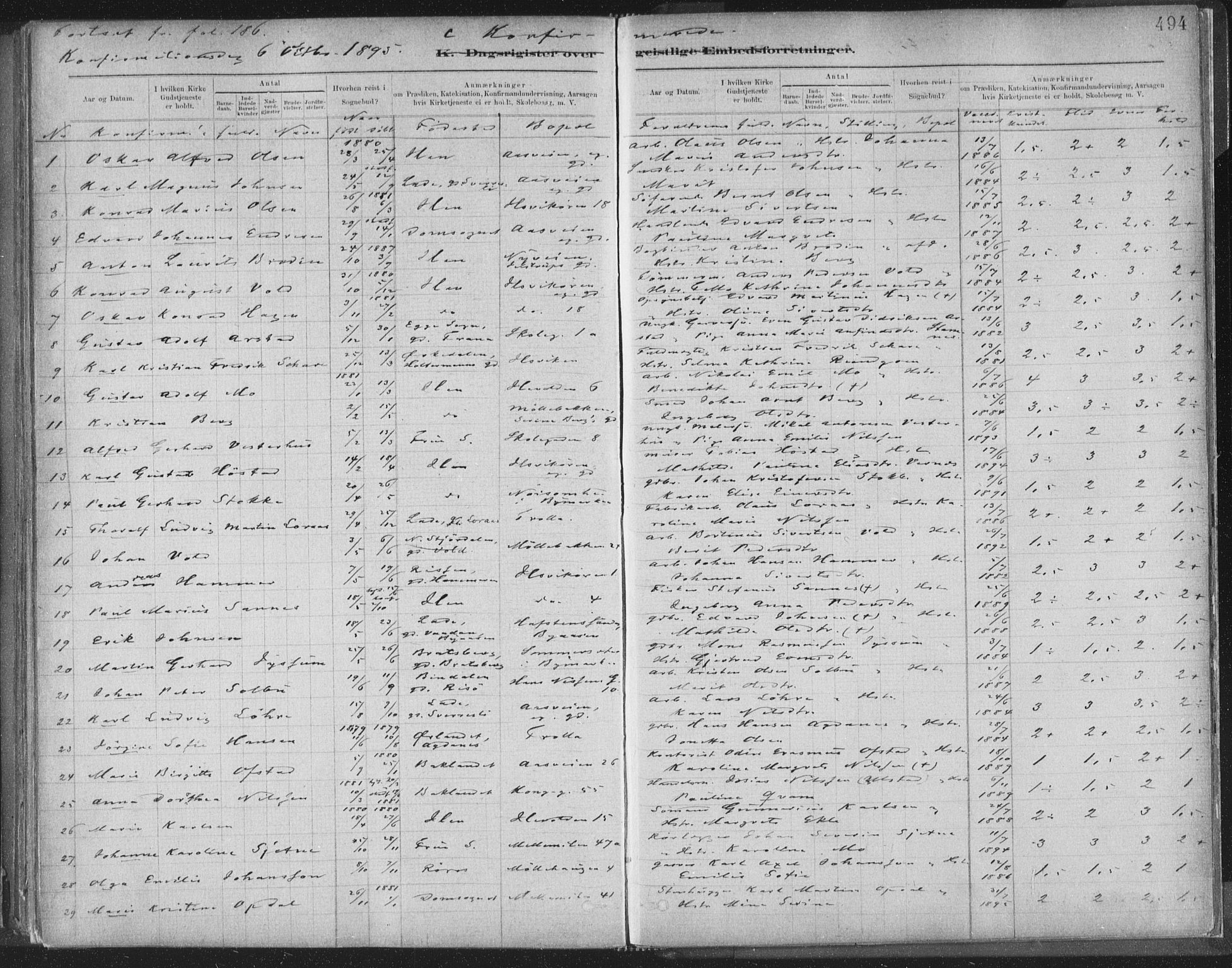 Ministerialprotokoller, klokkerbøker og fødselsregistre - Sør-Trøndelag, SAT/A-1456/603/L0163: Parish register (official) no. 603A02, 1879-1895, p. 494