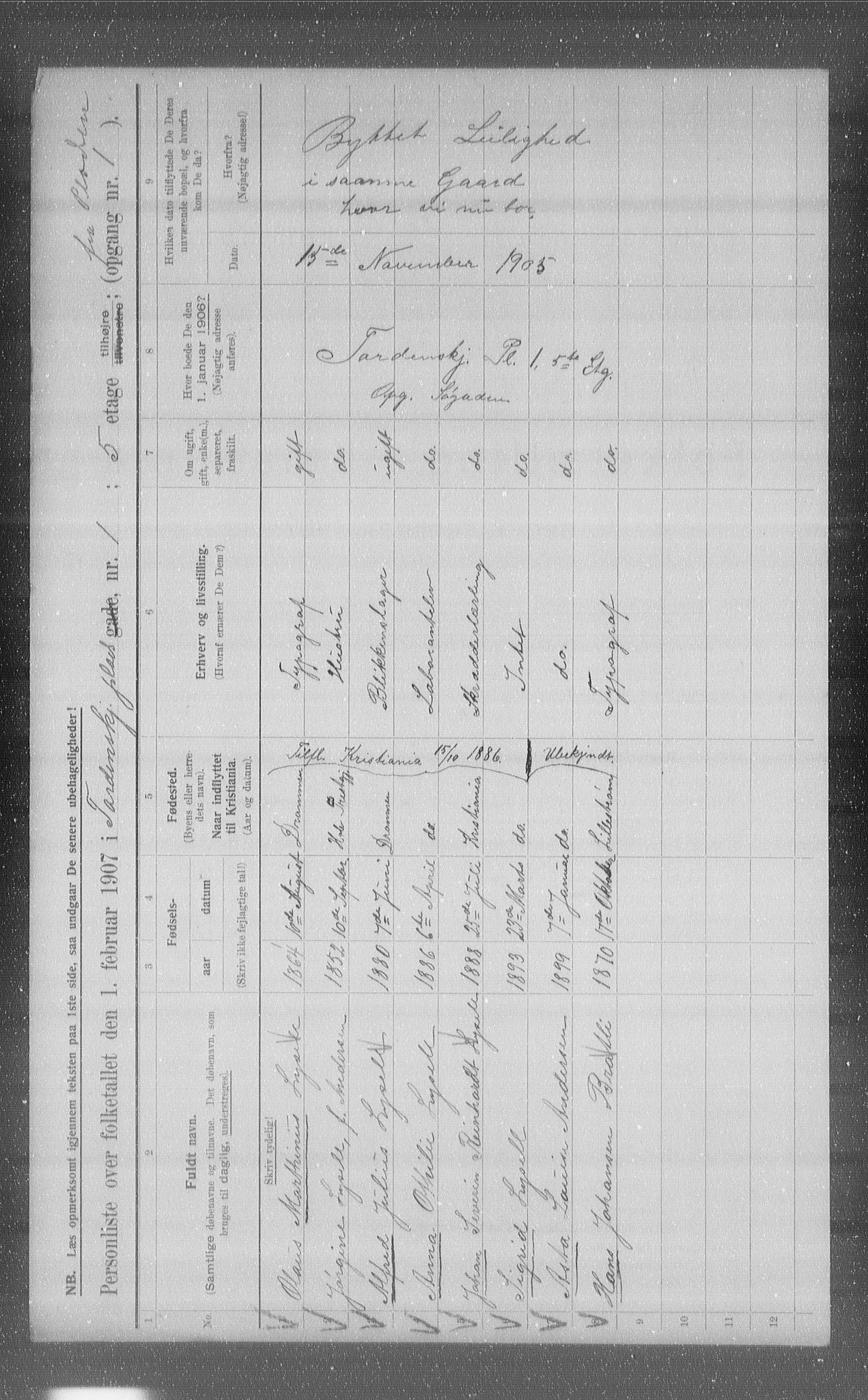 OBA, Municipal Census 1907 for Kristiania, 1907, p. 57872