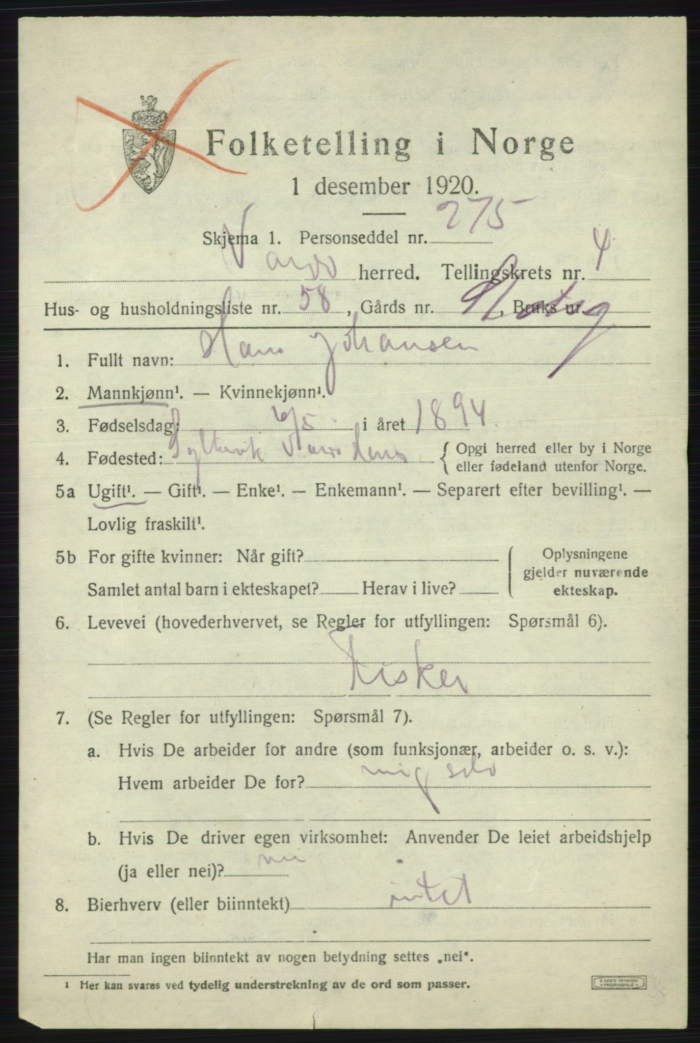 SATØ, 1920 census for Vardø rural district, 1920, p. 2576