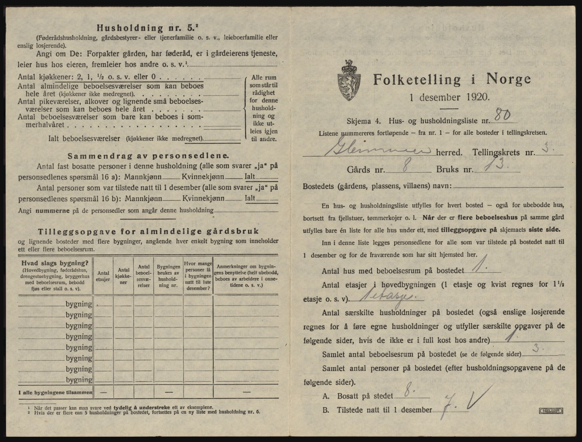 SAO, 1920 census for Glemmen, 1920, p. 609