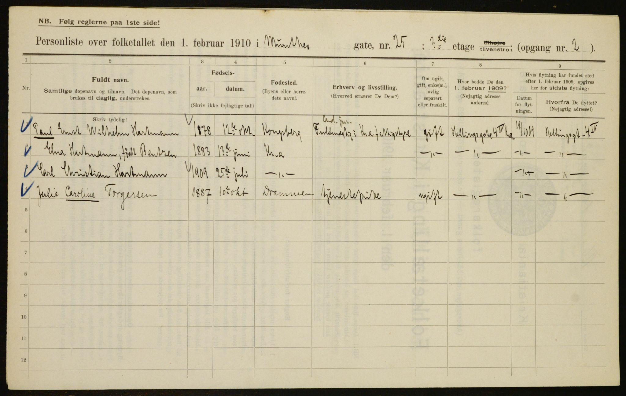 OBA, Municipal Census 1910 for Kristiania, 1910, p. 65763