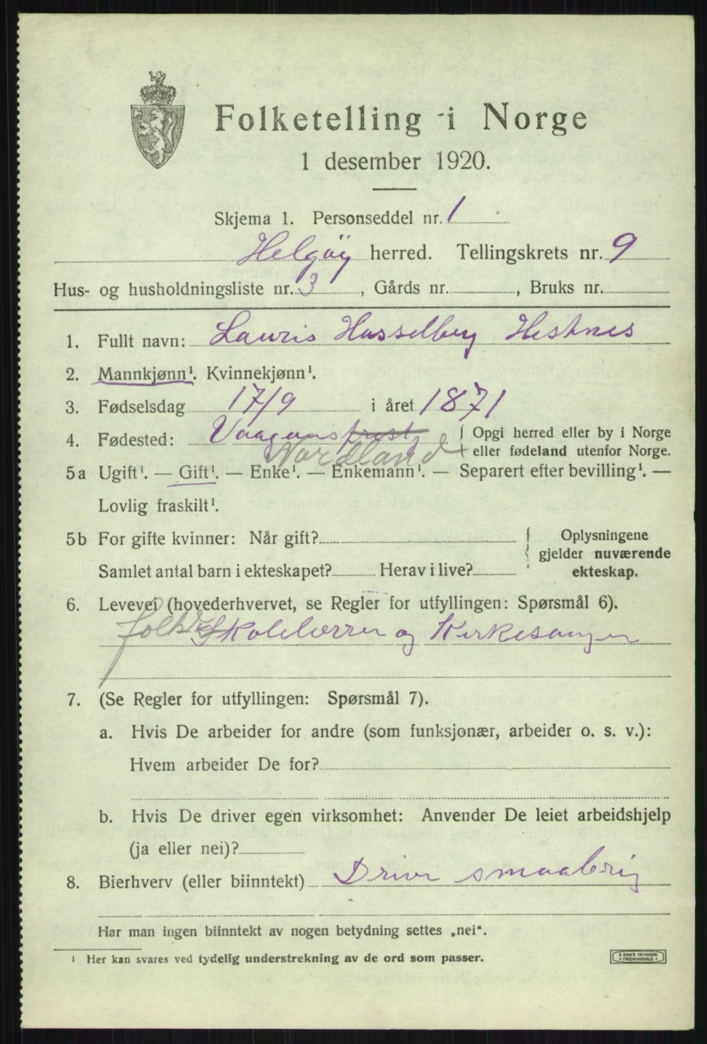 SATØ, 1920 census for Helgøy, 1920, p. 3237