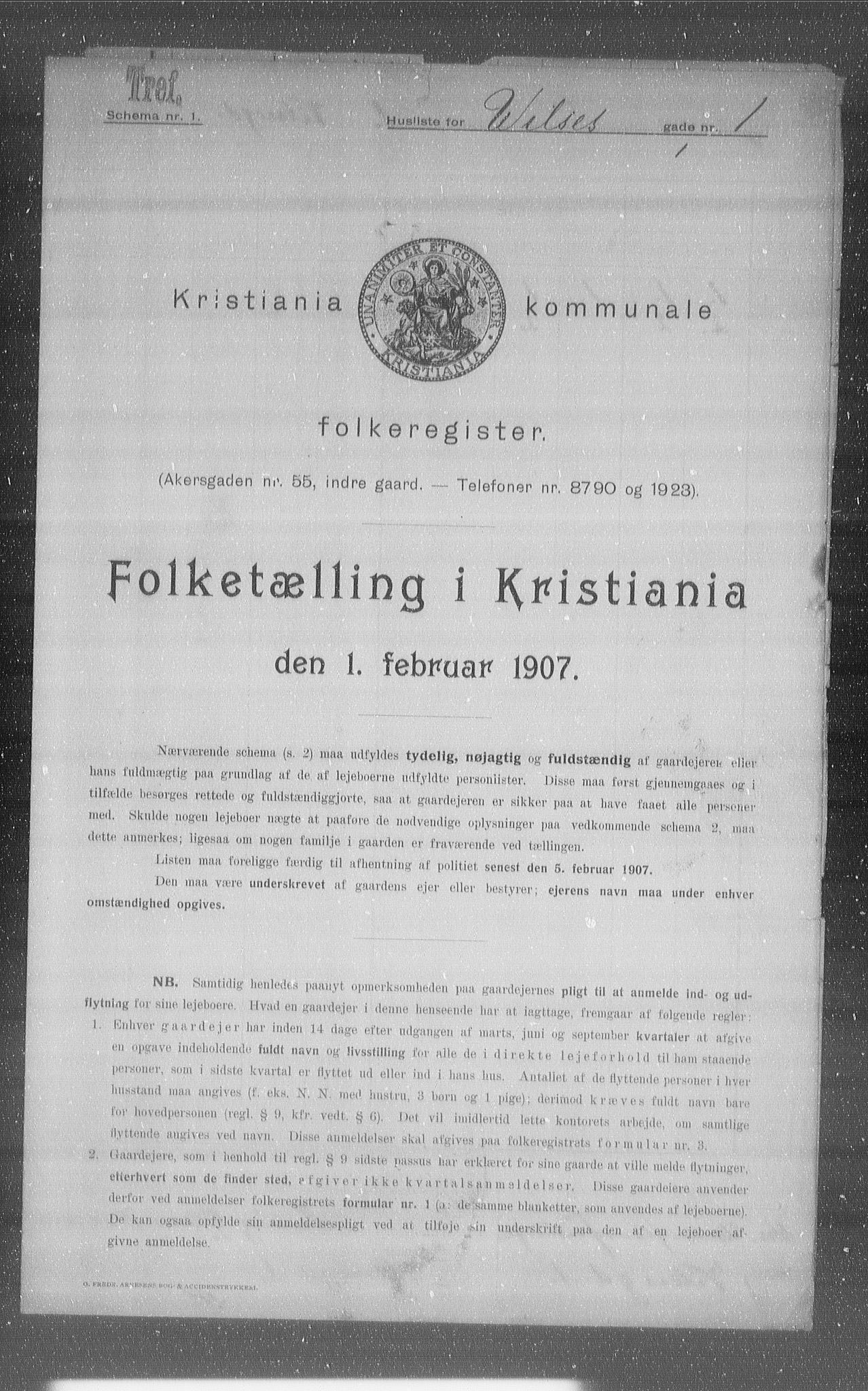 OBA, Municipal Census 1907 for Kristiania, 1907, p. 65209