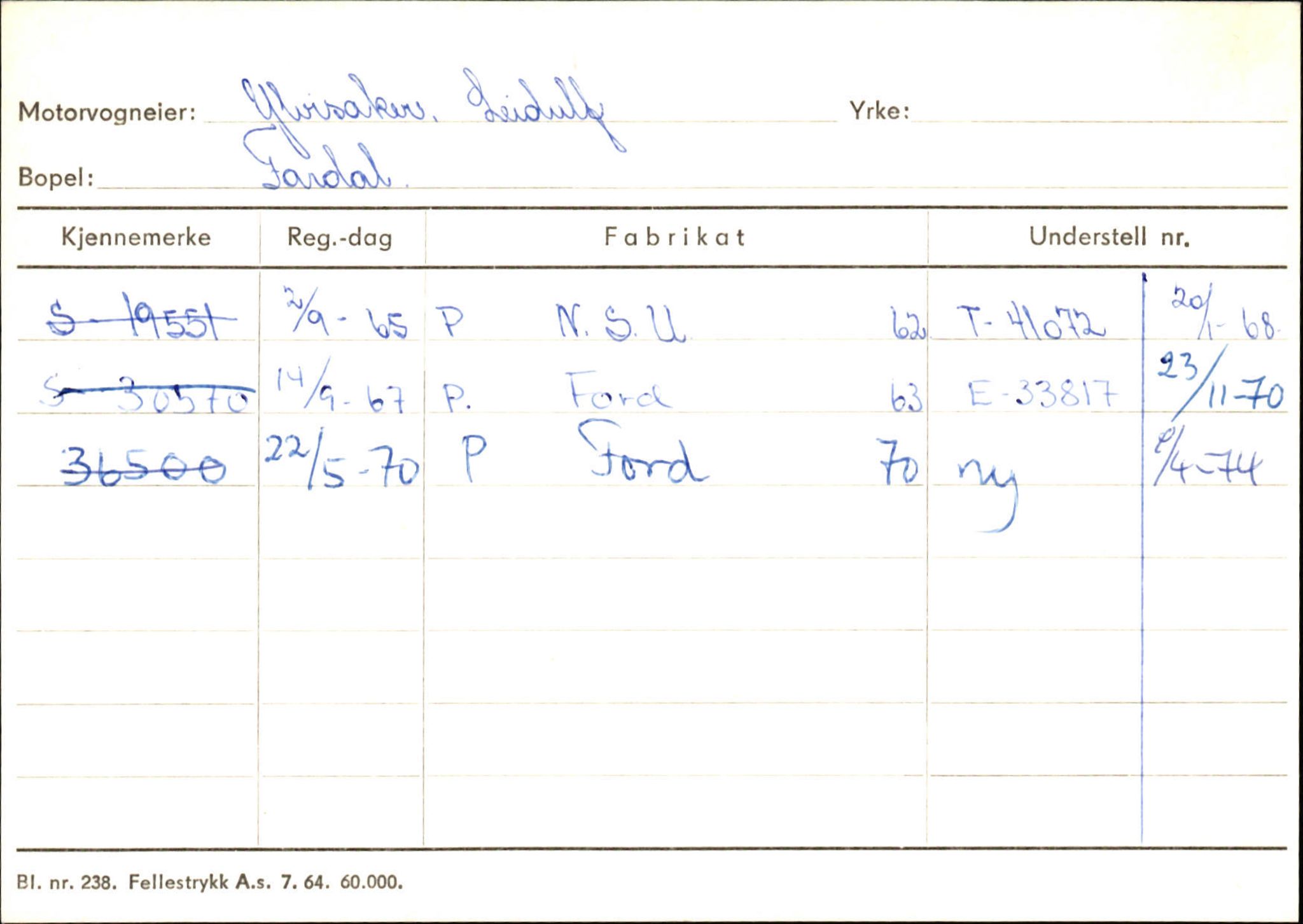 Statens vegvesen, Sogn og Fjordane vegkontor, SAB/A-5301/4/F/L0125: Eigarregister Sogndal V-Å. Aurland A-Å. Fjaler A-N, 1945-1975, p. 160