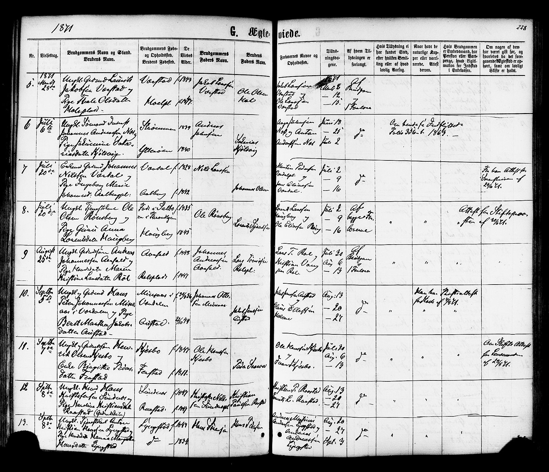 Ministerialprotokoller, klokkerbøker og fødselsregistre - Nord-Trøndelag, SAT/A-1458/730/L0284: Parish register (official) no. 730A09, 1866-1878, p. 228