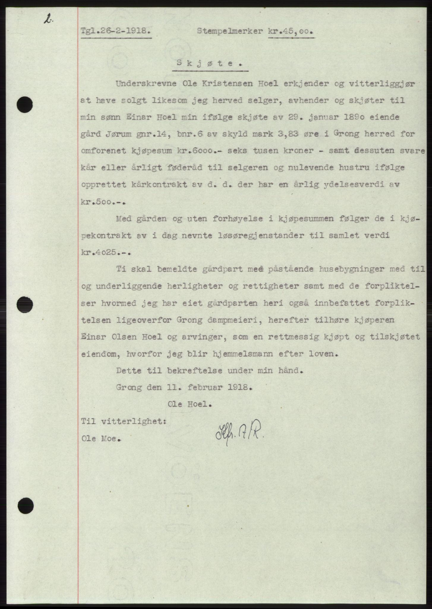 Namdal sorenskriveri, SAT/A-4133/1/2/2C: Mortgage book no. -, 1916-1921, Deed date: 26.02.1918