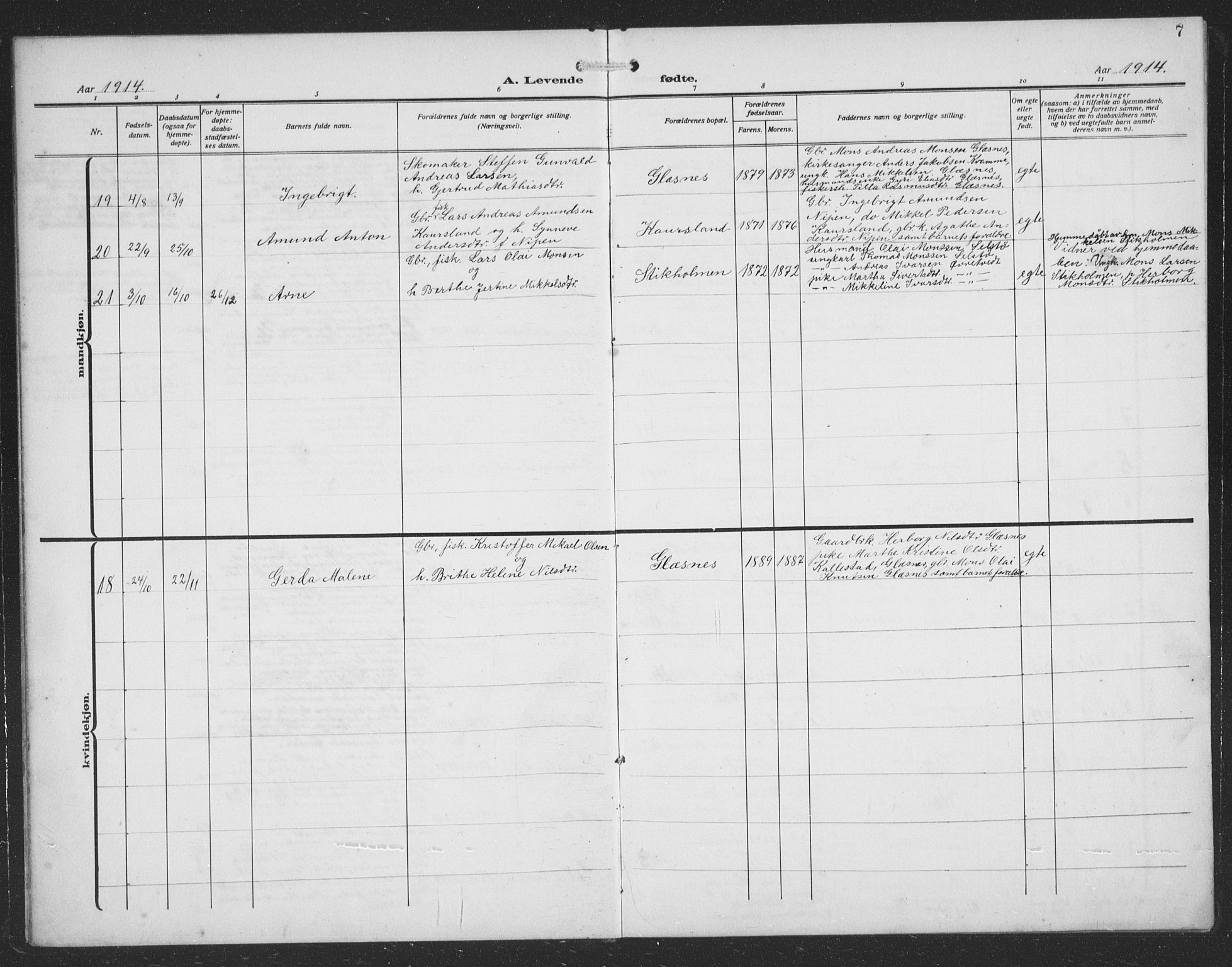 Sund sokneprestembete, AV/SAB-A-99930: Parish register (copy) no. C 1, 1913-1928, p. 7