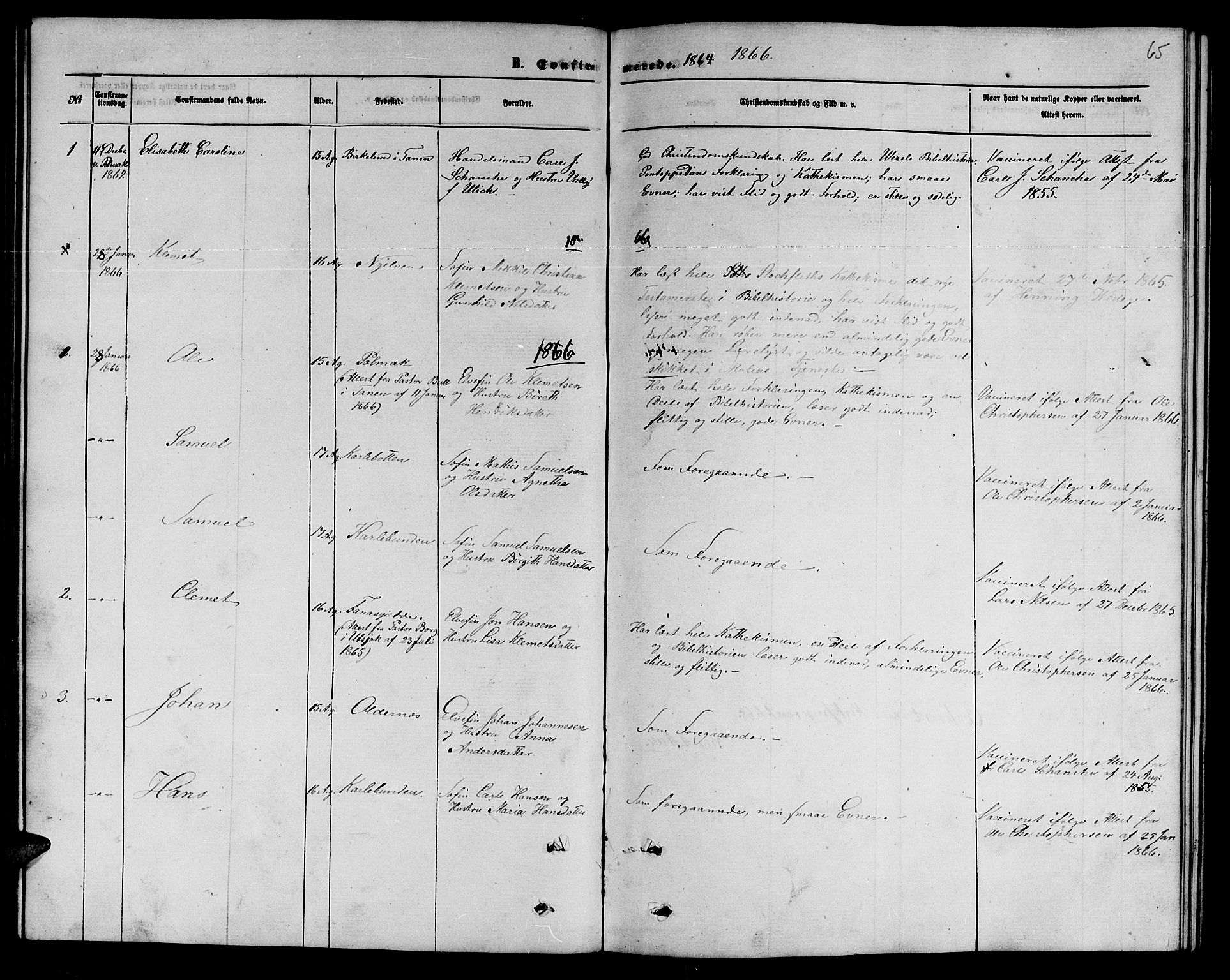 Nesseby sokneprestkontor, SATØ/S-1330/H/Hb/L0006klokker: Parish register (copy) no. 6, 1860-1876, p. 65