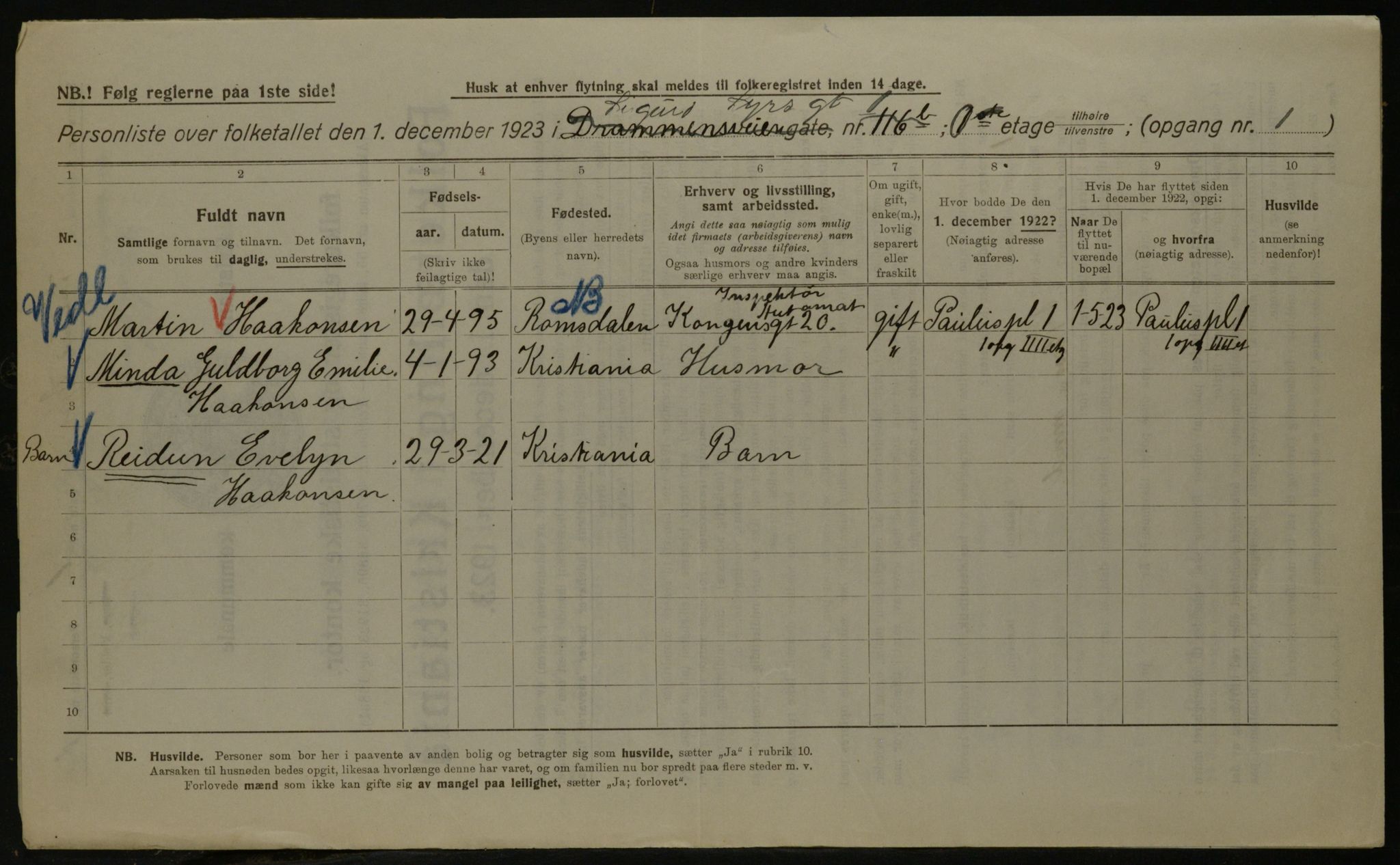 OBA, Municipal Census 1923 for Kristiania, 1923, p. 105354