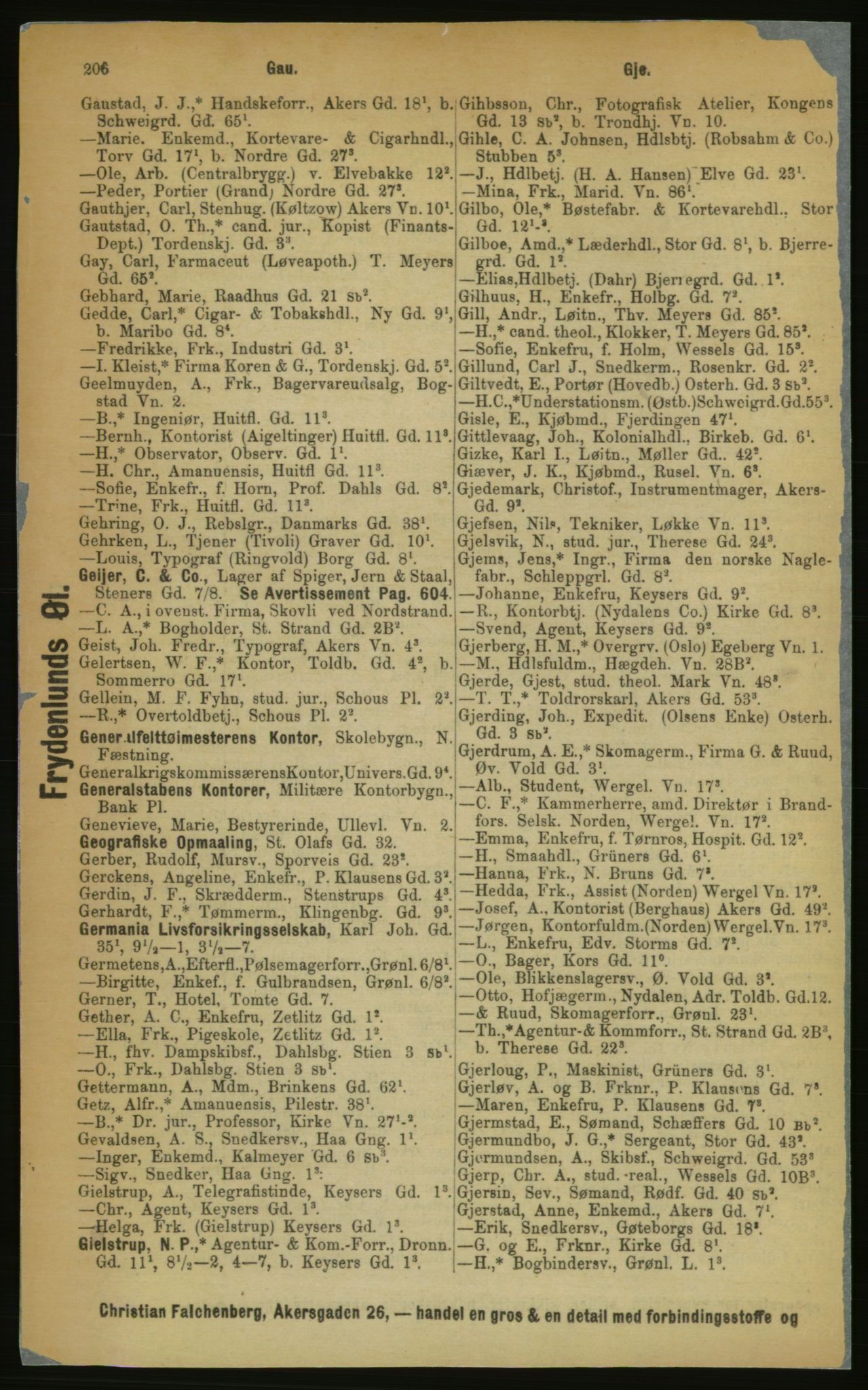 Kristiania/Oslo adressebok, PUBL/-, 1889, p. 206