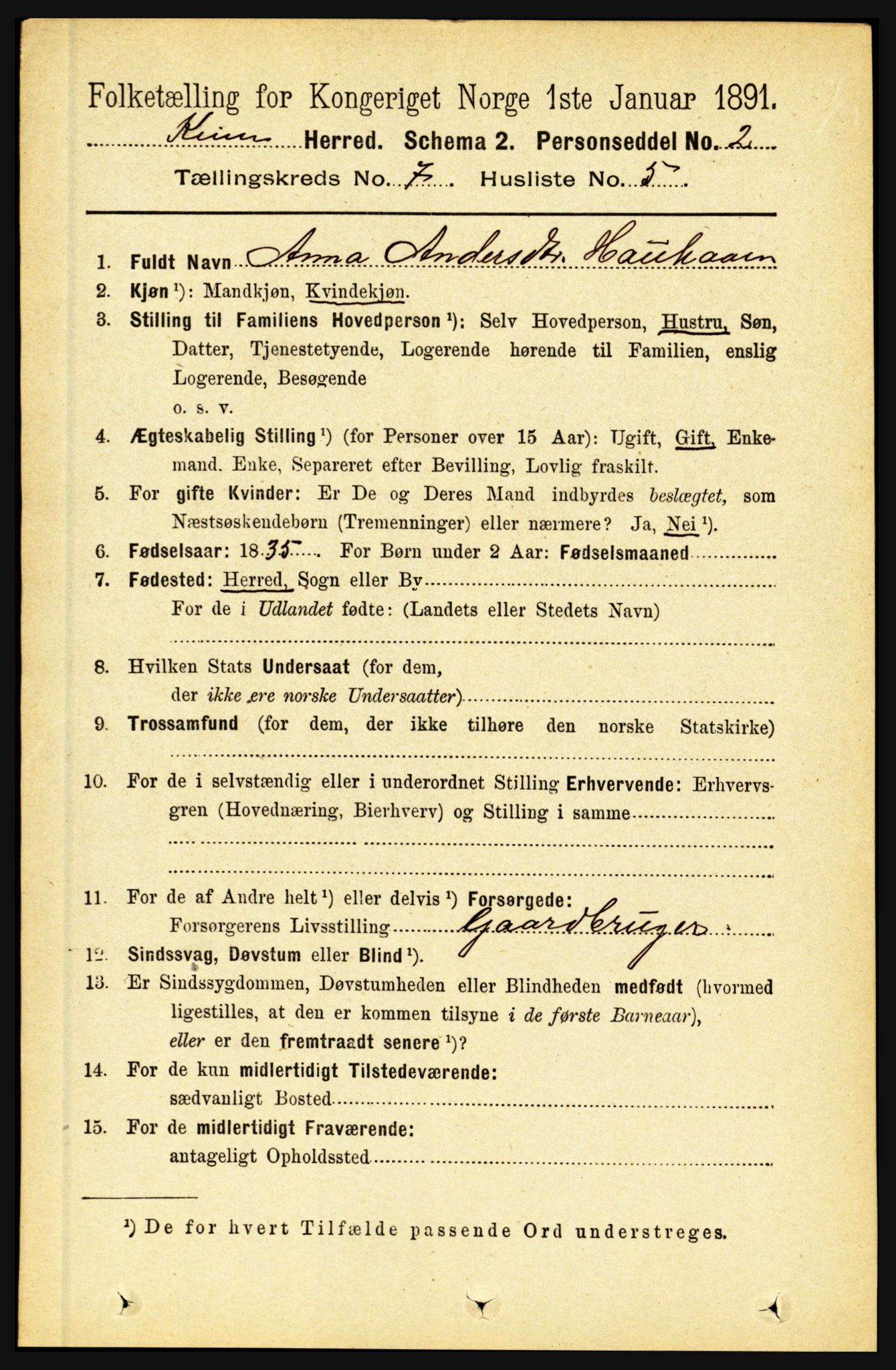 RA, 1891 census for 1437 Kinn, 1891, p. 2701