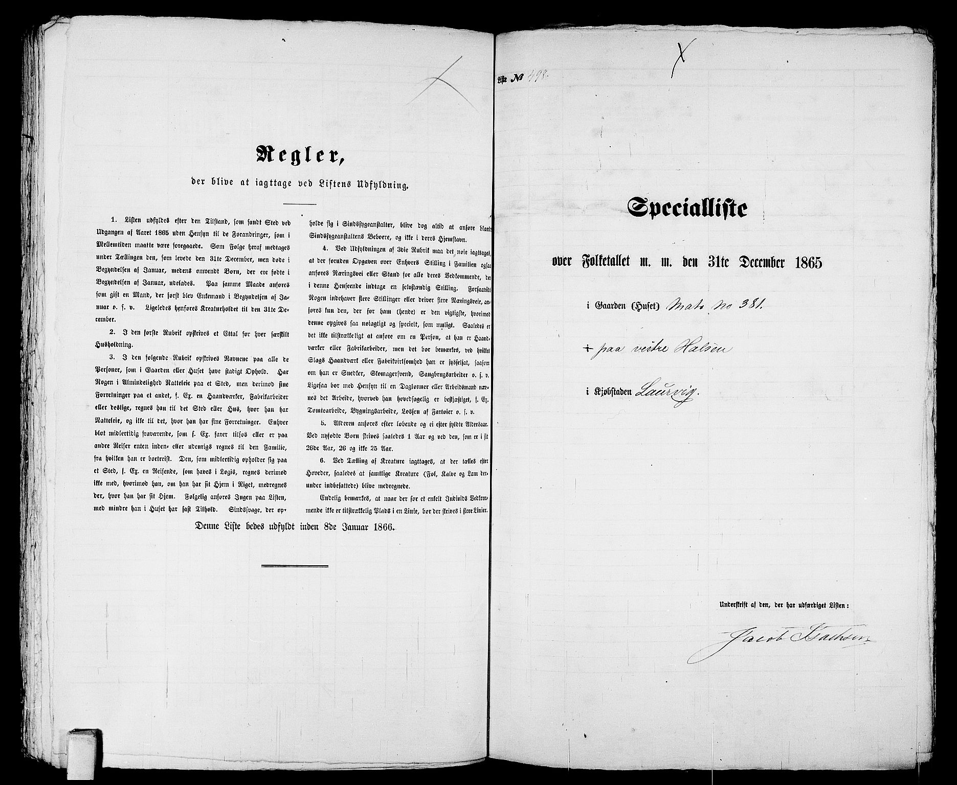 RA, 1865 census for Larvik, 1865, p. 1021