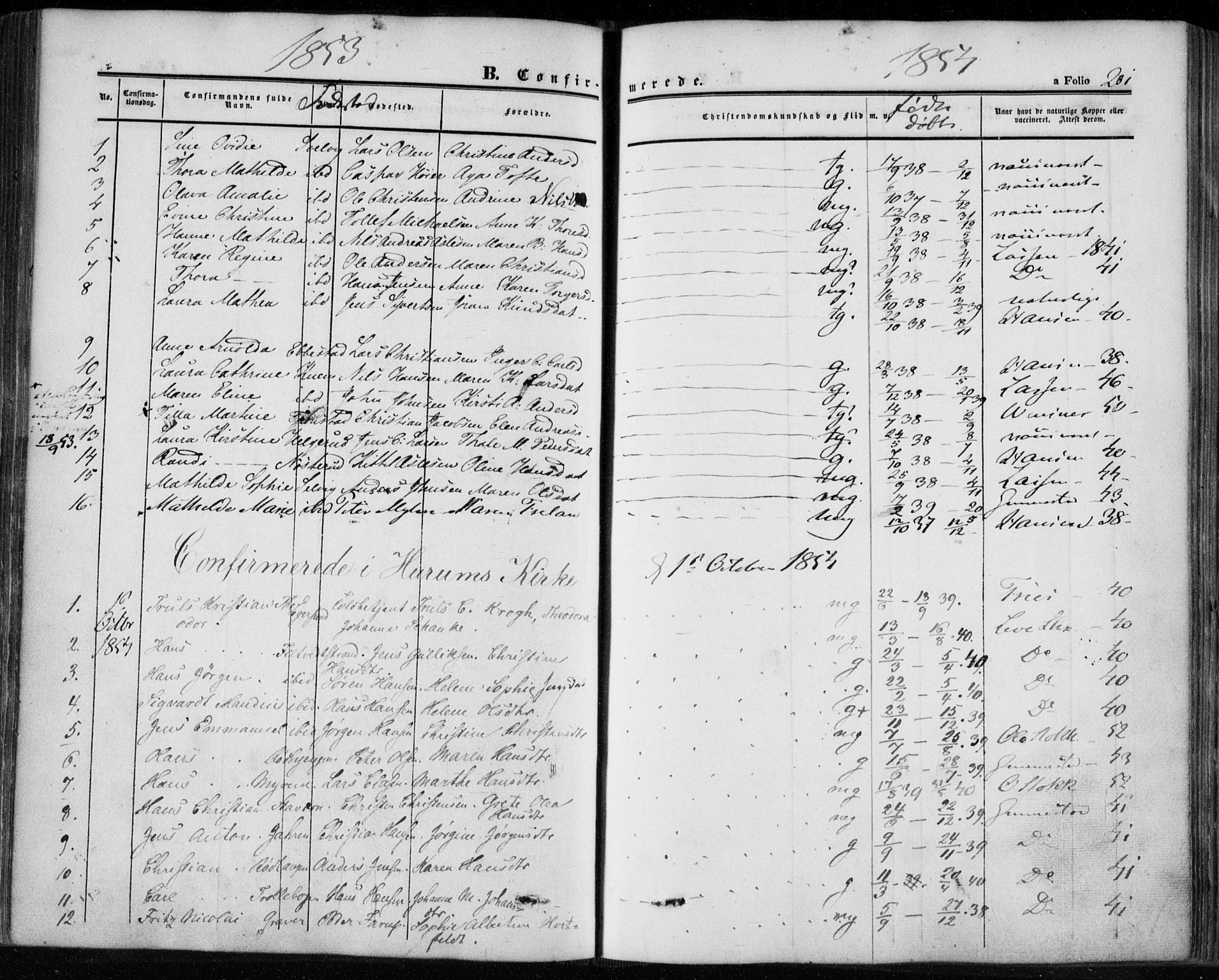 Hurum kirkebøker, SAKO/A-229/F/Fa/L0011: Parish register (official) no. 11, 1847-1860, p. 201
