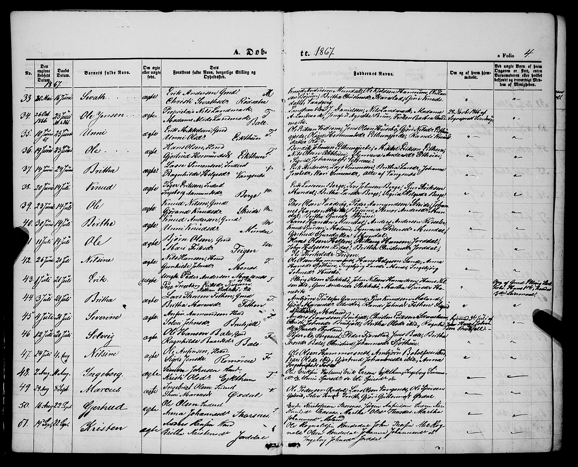 Balestrand sokneprestembete, AV/SAB-A-79601/H/Haa/Haaa/L0003: Parish register (official) no. A 3, 1867-1878, p. 4