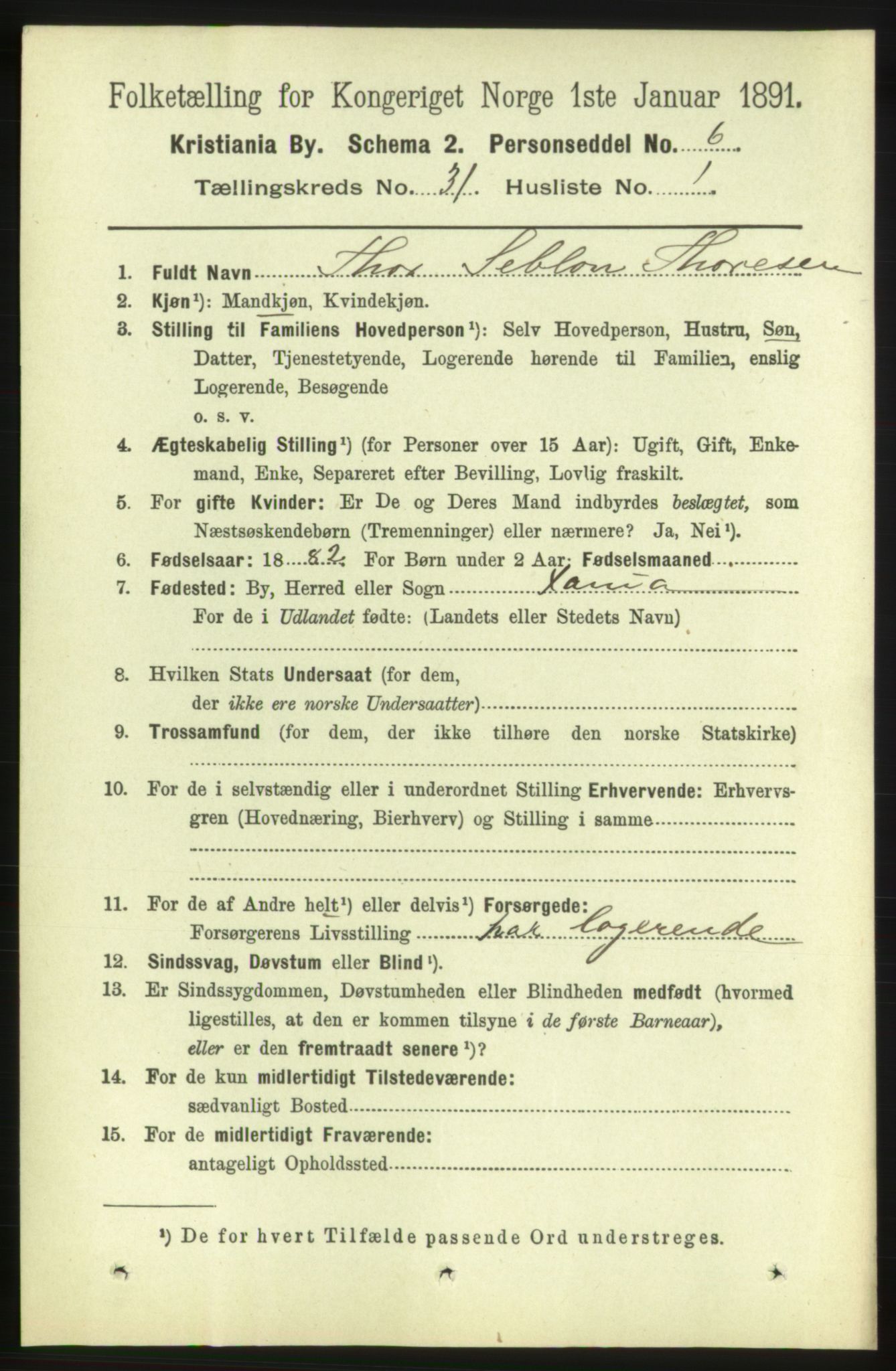 RA, 1891 census for 0301 Kristiania, 1891, p. 15916